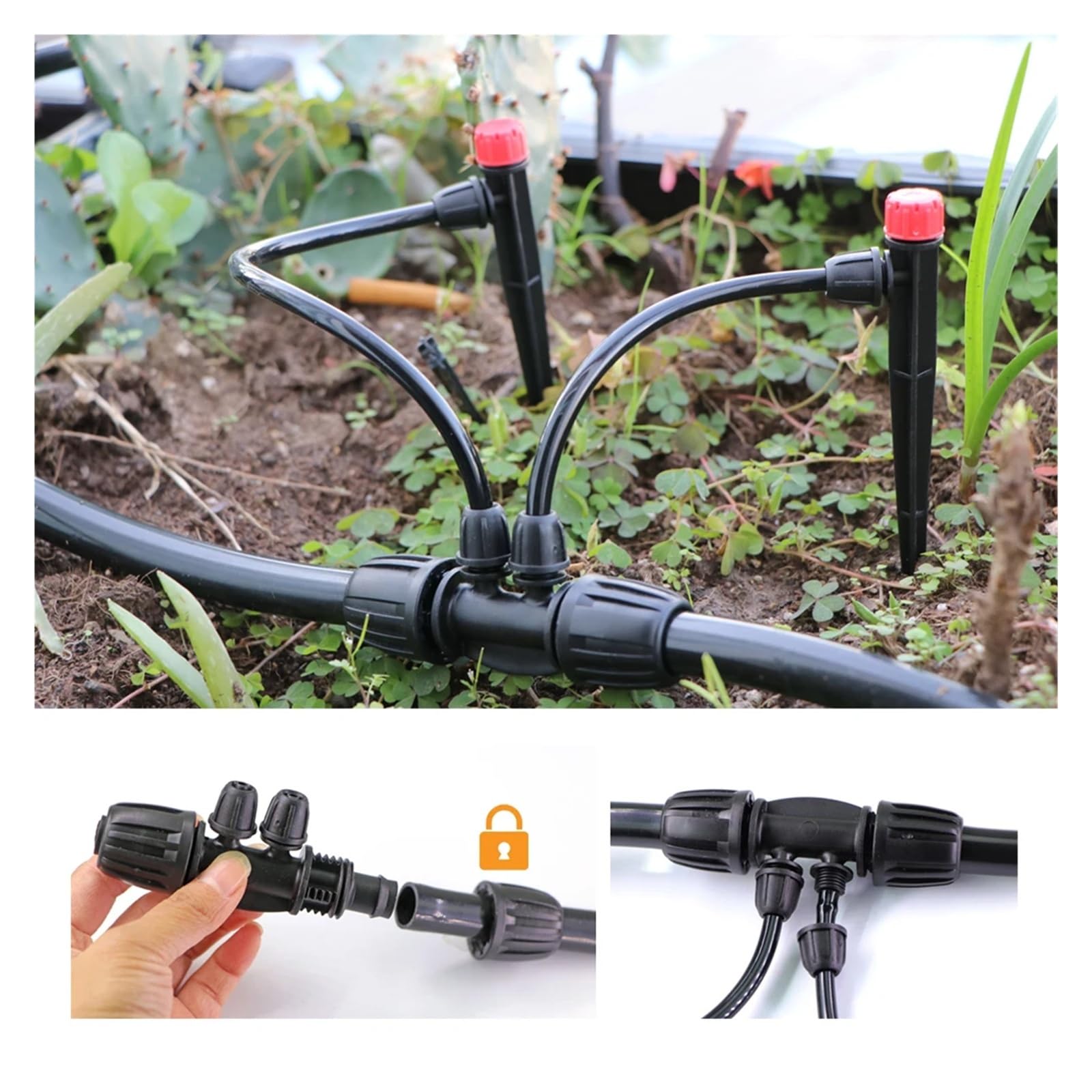 Connettore con bloccaggio da 16 mm for tubo da 4/7 mm Irrigatori con picchetto da 13 cm Kit di irrigazione a goccia for tubo da 1/2 "Ugelli a 8 fori Sistema di irrigazione del giardino(F-1-Way-5M)