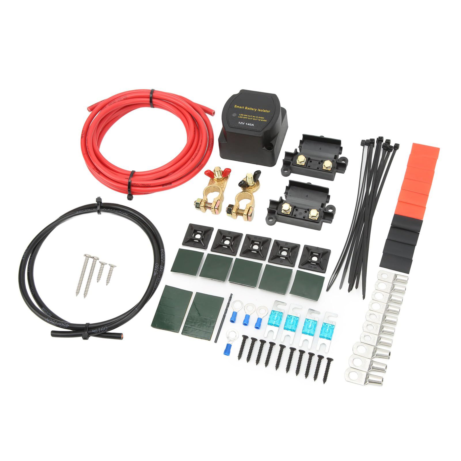 RiToEasysports Kit de Aislador de Batería Dual 12 V 140 AMP ABS Kit de relé Sensible Al Voltaje con Protección de Alto y bajo Voltaje Cableado de Cobre para Automóviles, Vehículos Recreativos,
