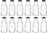 North Mountain Supply 16oz Glass Sauce Bottles with 38mm Black Lids - Case of 12 Made in USA for Sauces, Dressings & Beverages