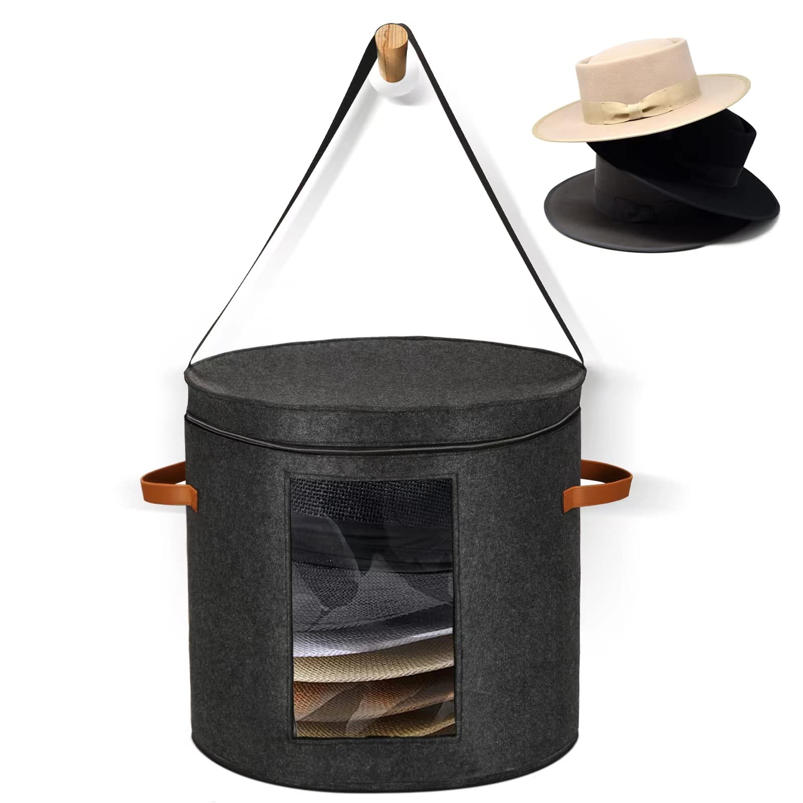 Huge Hat Boxes For Women Storage Foldable Hat Storage Boxes with Shoulder Strap & 2 Handles - Hat Boxes With Lids - Hat Box With Dustproof Lid Storage Boxes