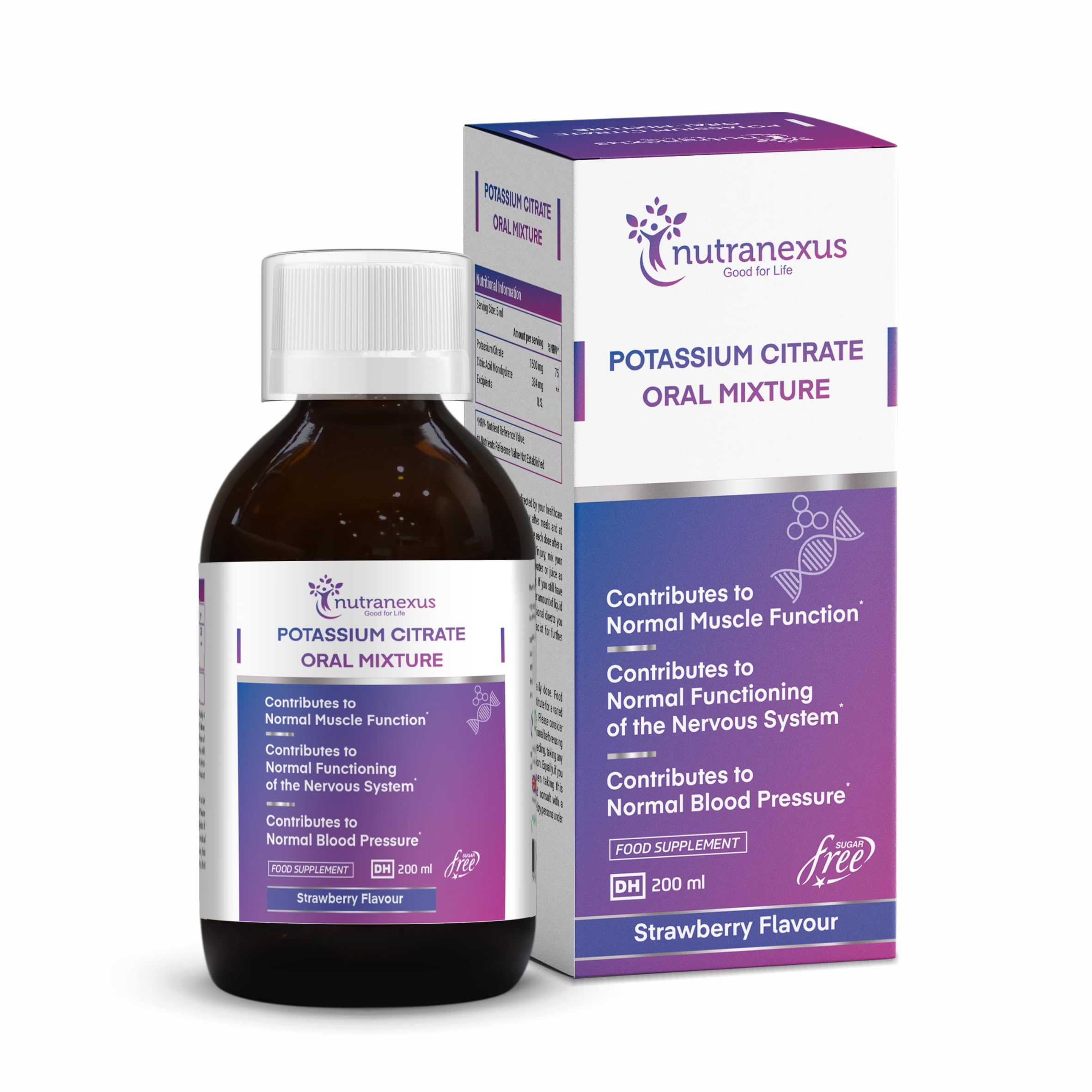 Potassium Citrate Oral Mixture - 200ml | Strawberry Flavor | Contributes to Normal Muscle Function, Nervous Function & Blood Pressure