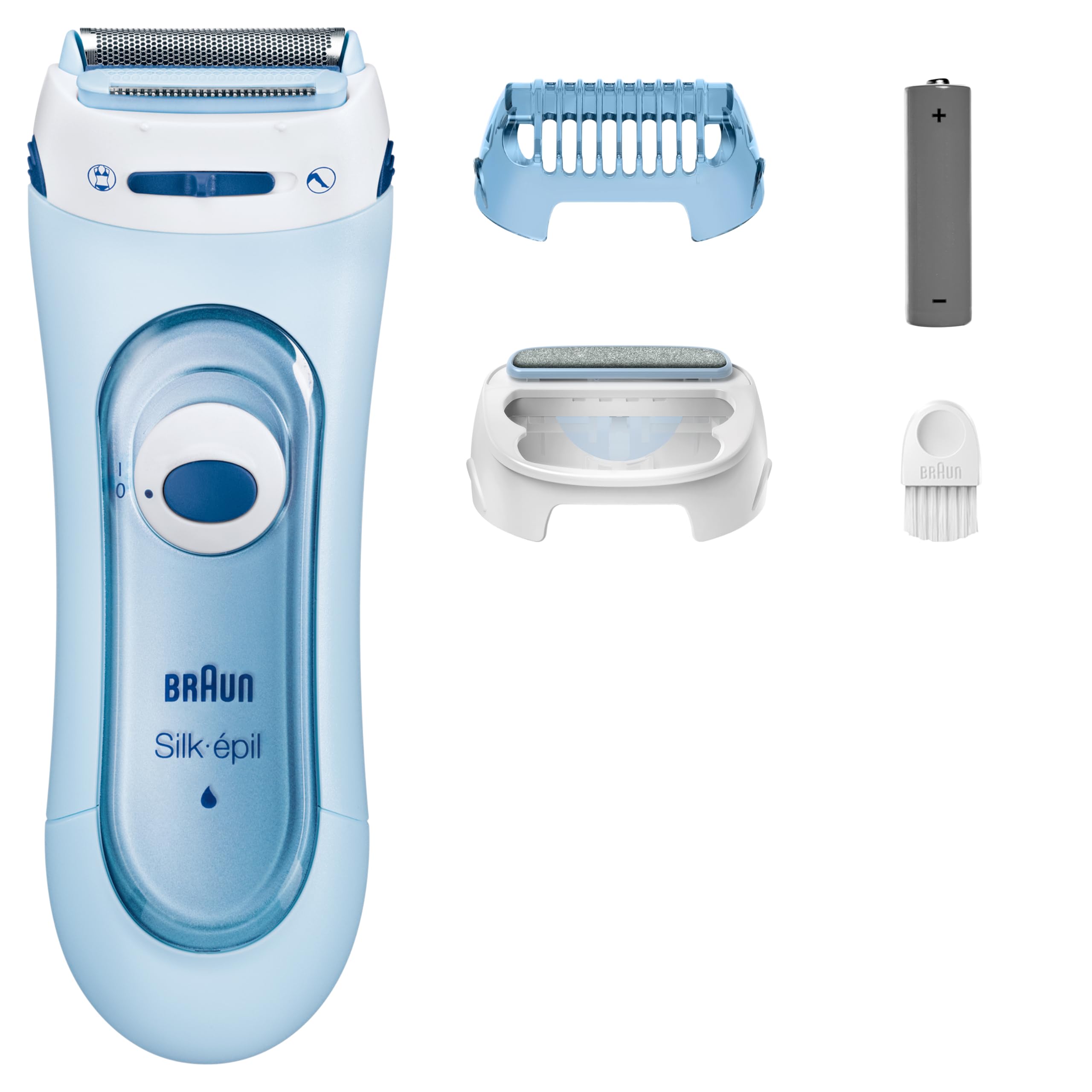 Braun Silk-épil LS5-160 Rasoio Donna Elettrico senza Fili, Rifinitore e Sistema Esfoliante Wet&Dry 3 in 1 con 2 Accessori, Blu