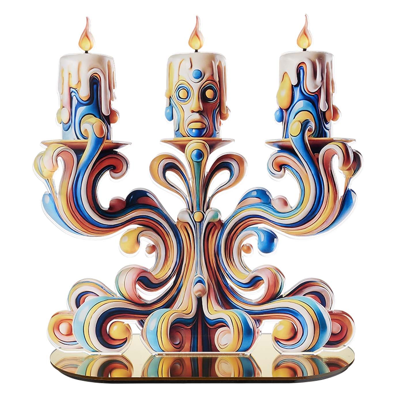 LINEE Recanati - CANDY POP Centrotavola Scultura Soprammobile a Forma di Candelabro Decorativo in PMMA – Oggetto d’Arredo Pop Digitale per Casa e Ufficio – 30×10×25 cm circa – Made in Italy(DUE)