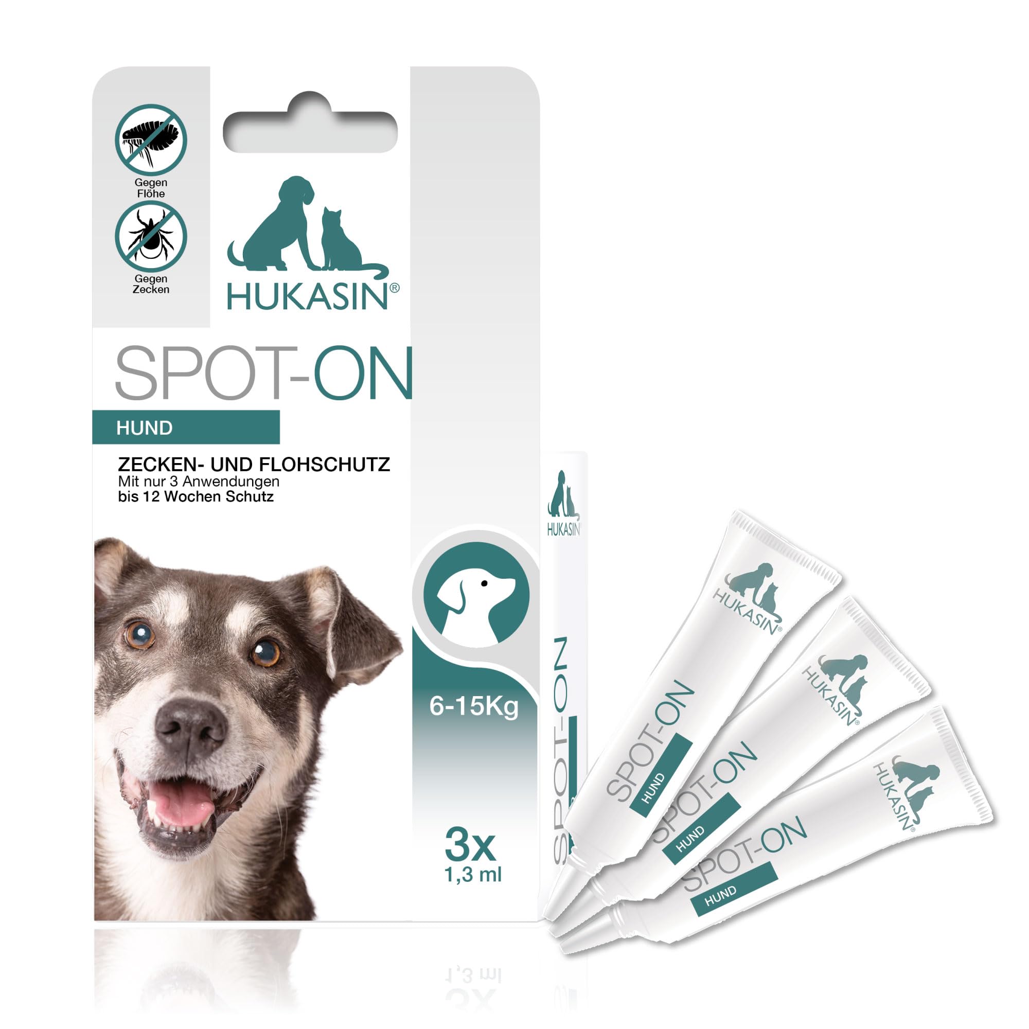 Hukasin® Spot On Hund - Zecken- und Floh Schutz - langanhaltender Zeckenschutz & Flohmittel bis zu 12 Wochen, für die Gesundheit Ihres Hundes