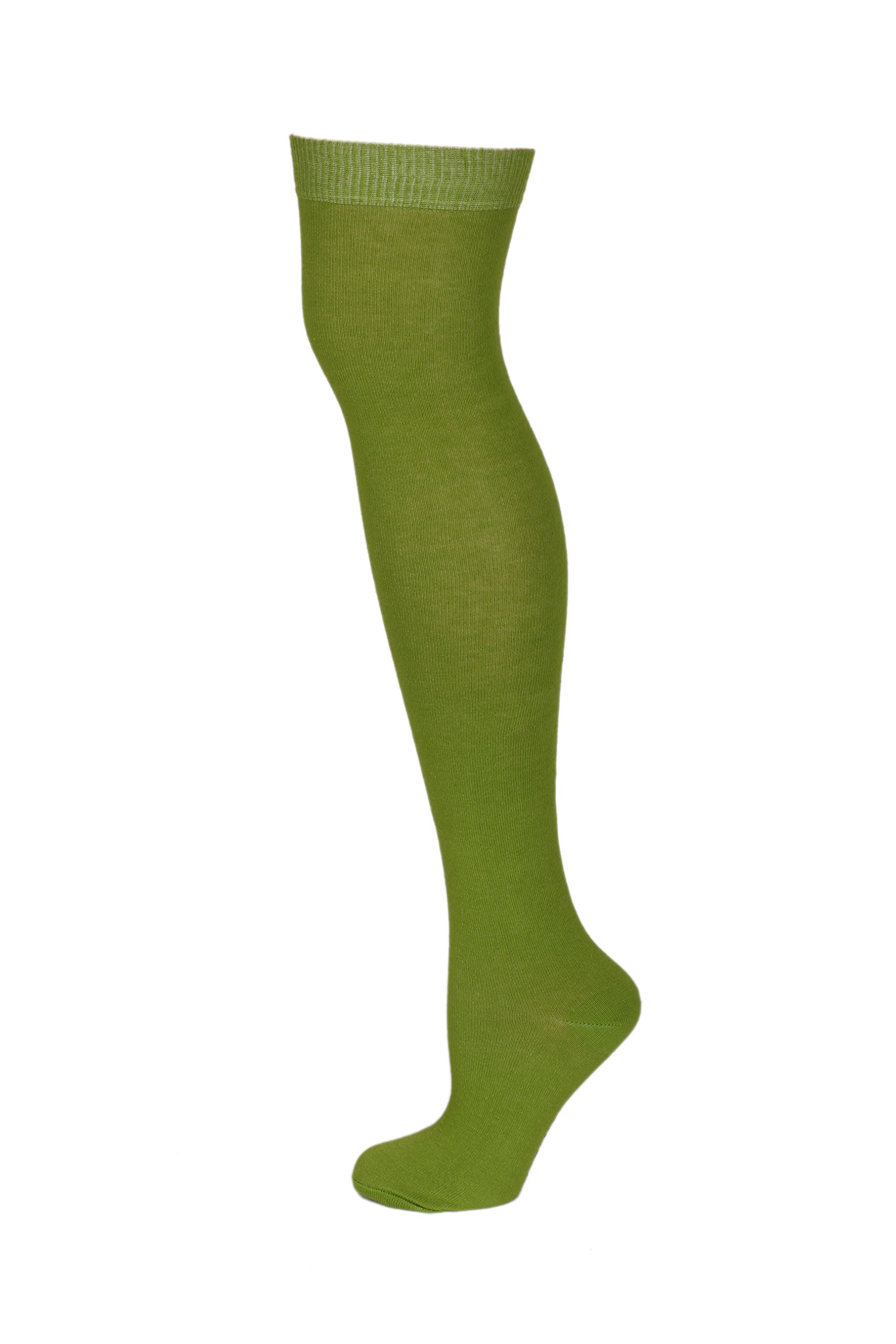Macahel Ladies Women Over The Knee Thigh High Plain Socks fun colour (Green)