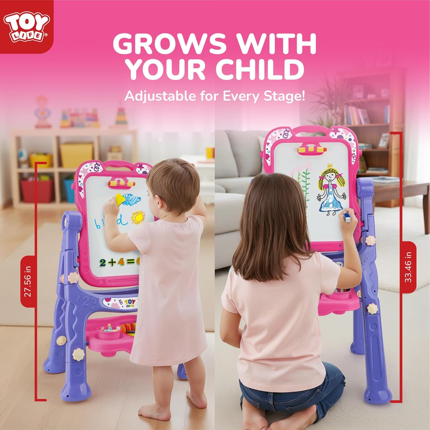 STEAM Life Art Easel for Kids, Double-Sided 4In1 Toddler Easel with Rotable Magnetic Chalkboard & White Drawing Board, Height Adjustable with Magnetic Letters & Numbers Gifts for Boys and Girls - Image 2