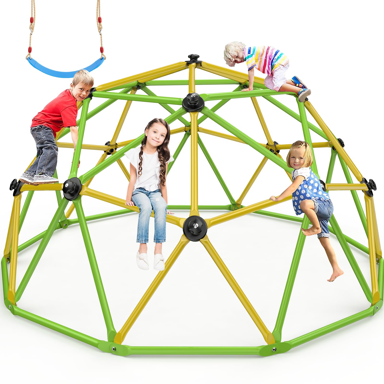 Easyego Climbing Dome, 10FT Jungle Gym with Swing for Kids 3 to 10 Outdoor Play Equipment, Supports 800lbs Toddler Play Set, Anti-Rust & Easy Assembly