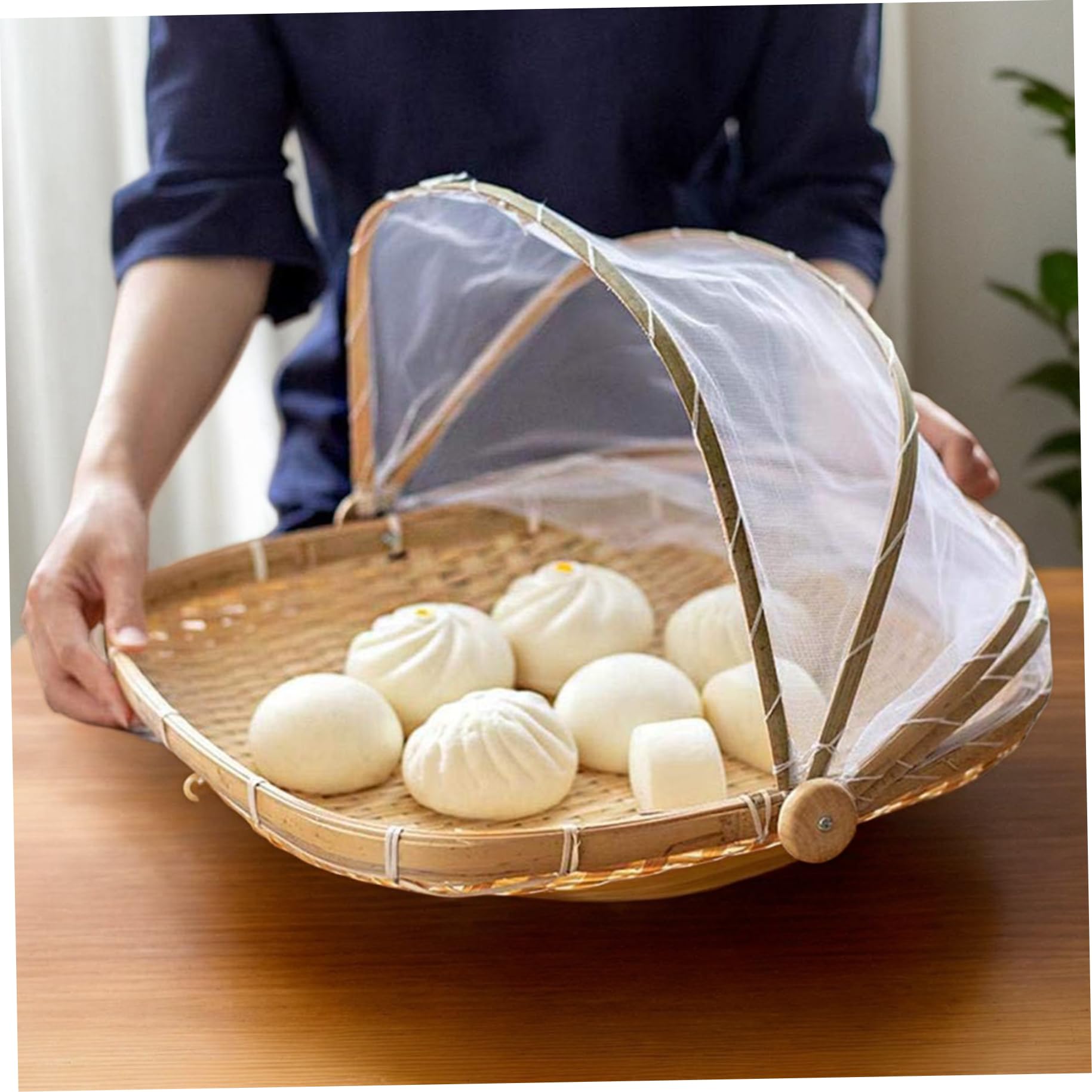 Tenda alimentare, 2 pezzi in gambo a maglie di bambù con copertura regolabile, coperture multiuso 13 pollici/18 pollici per essiccarsi, servire, preservare e altro ancora