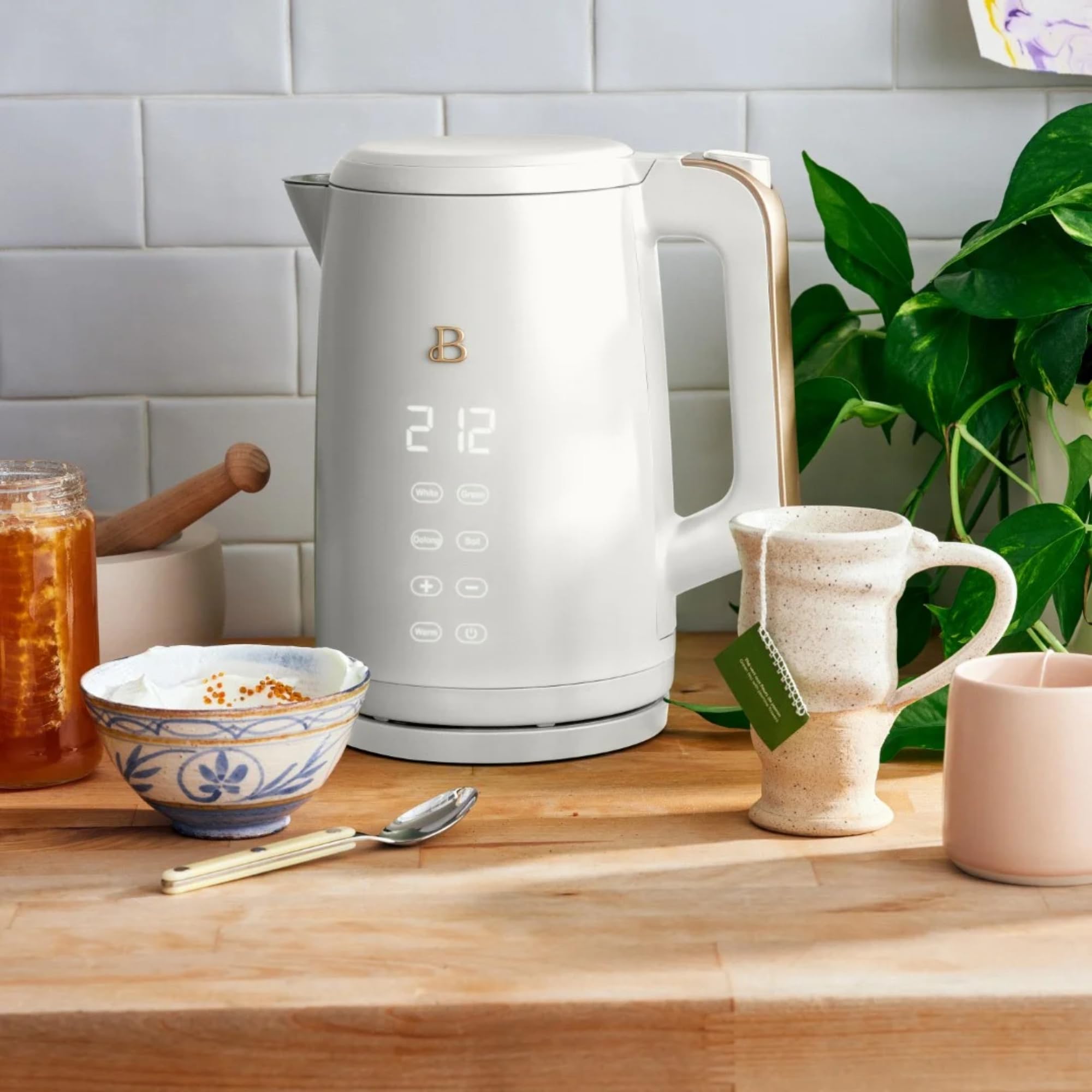 Electric Kettle 1.7L 1500W with Touch-Activated Display, Programmable Temperature Control, 4 Preset Tea Settings, Auto Shut-Off, 360° Base (White Icing)