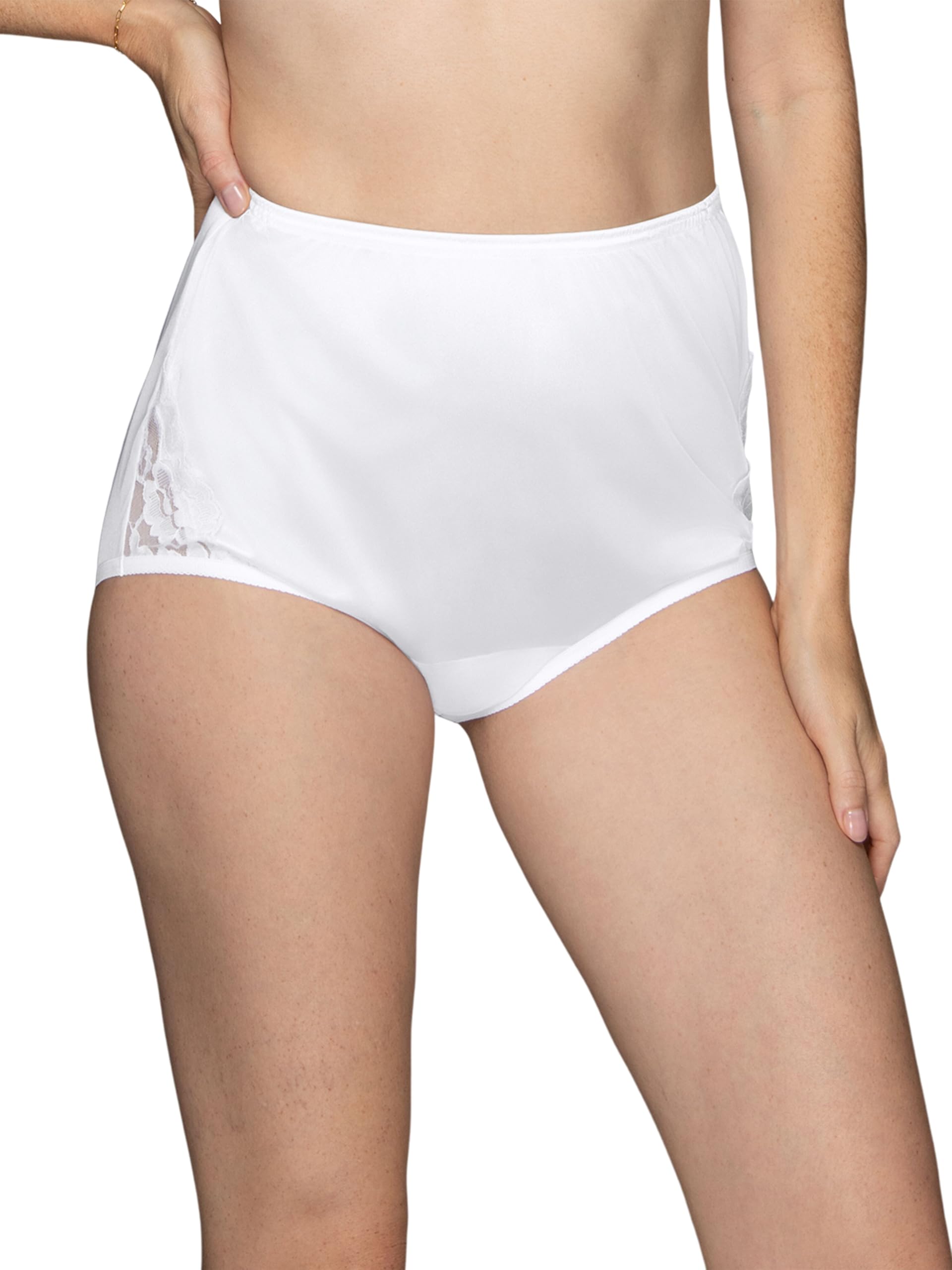 Vanity Fair Damen Unterwäsche mit Hoher Taille, Volle Abdeckung, Damenhöschen, Perfekt Slip, Nylon-Spitze – Sternweiß, 7