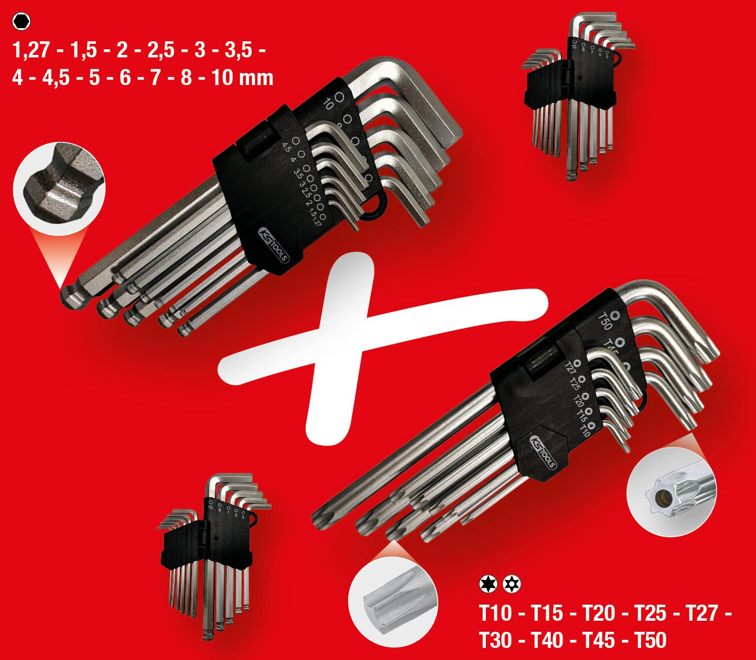 Kstools – Jeu de clés mâles coudées et pinces 45 pcs – Résistant aux huiles et produits chimiques – Insert en mousse pour rangement sécurisé