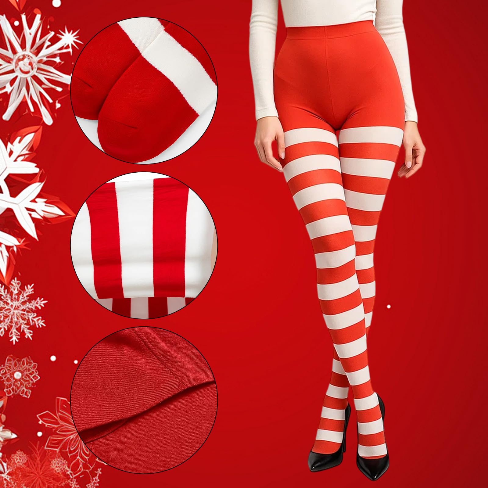 XNBTFK 2 works Elf Tights Green & Red, Women's Red & White Striped Tights, Christmas Candy Cane Tight for Xmas Cosplay - Image 4