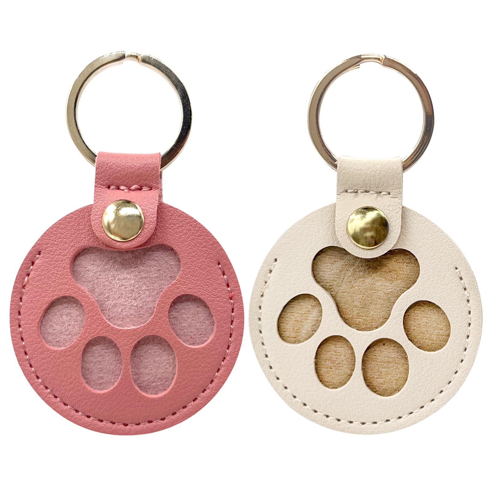 Duuclume Personalized Pet Hair Keepsake Box for Dog Pets Hair Storage Pouch Fur Memorial Keyring for Pet Commemorative,Dog Cat Paw Shape Leather Keychain Pendant(Beige & Pink)