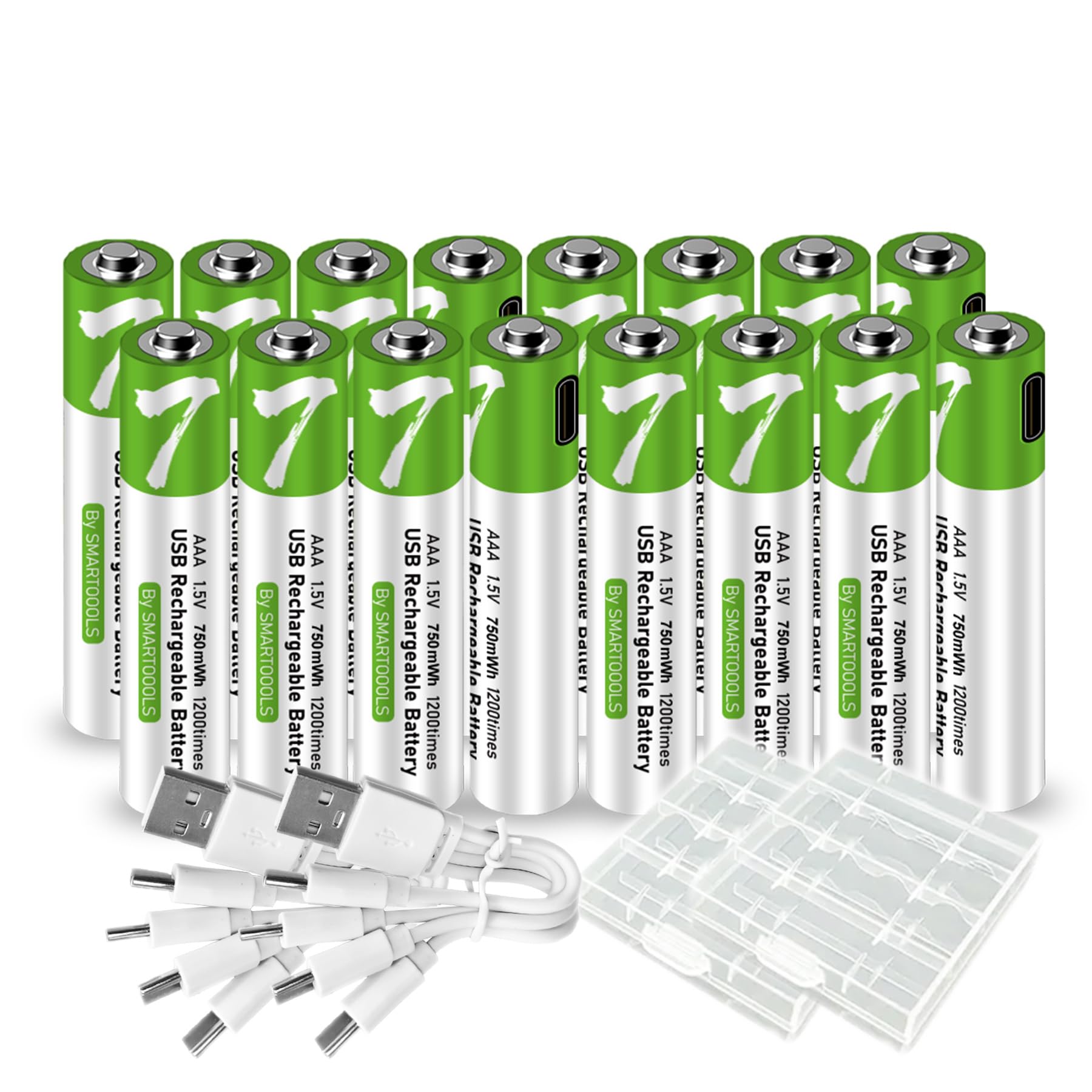 16 batterie AAA USB Type-C AAA agli ioni di litio ricaricabili, ad alta capacità, 1,5 V, 500 mAh, 750 mWh ricaricabili, con cavo di ricarica