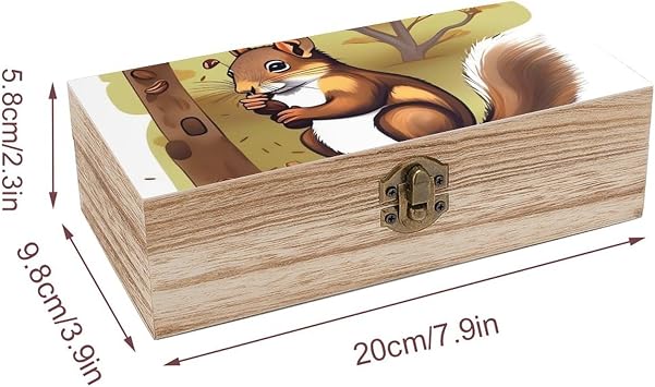Wooden Storage Box Large Wooden Keepsake Box Nut-eating Squirrel Jewelry Box with Lid And Front Clasp Office Desk Organizer Bins Wood Gift Box Decorative Wood Box for Crafts
