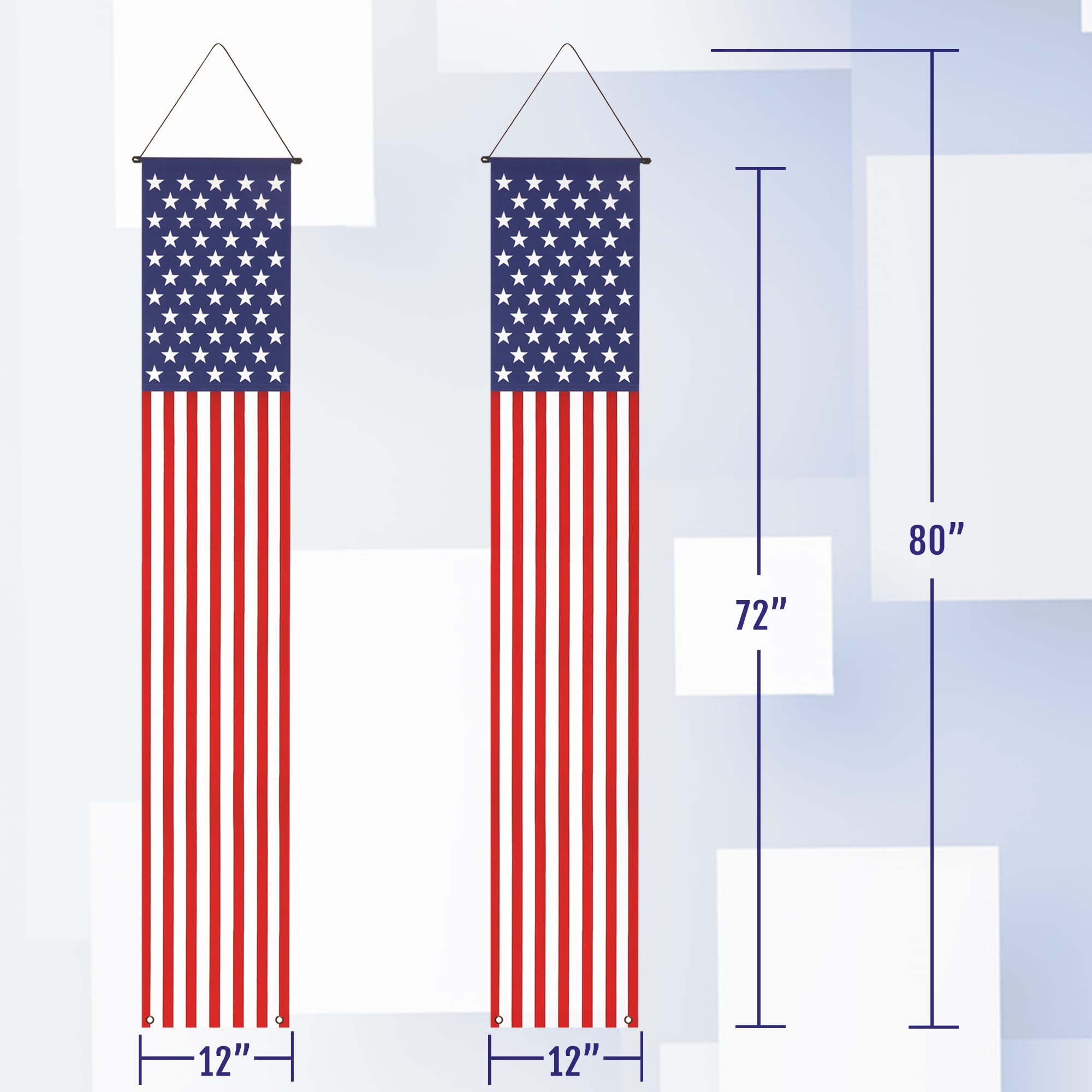 Anley American Flag Znaki na ganek z opuszczanymi drzwiami (2 sztuki) - 12 "x 72" Żywy kolor i odporność na blaknięcie - Flaga USA Wiszący baner ścienny Patriotyczna dekoracja na przyjęcie