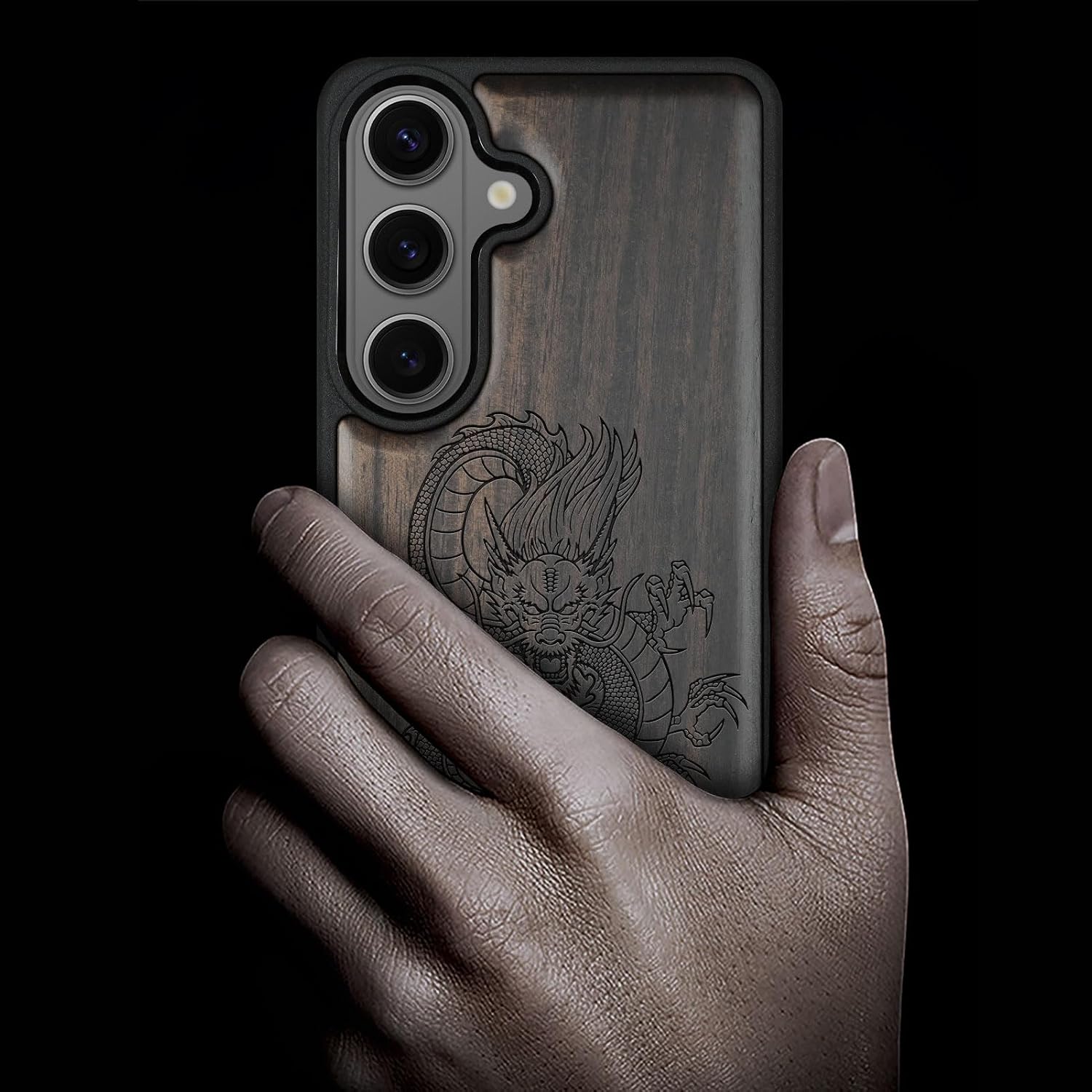 Carveit Magnetic Wooden Case for Samsung Galaxy S26 Case 2026, TPU Shockproof Cover & Wood Artisan Engraved, Compatible with MagSafe Wireless Chargers (The Oriental Dragon) Blackwood