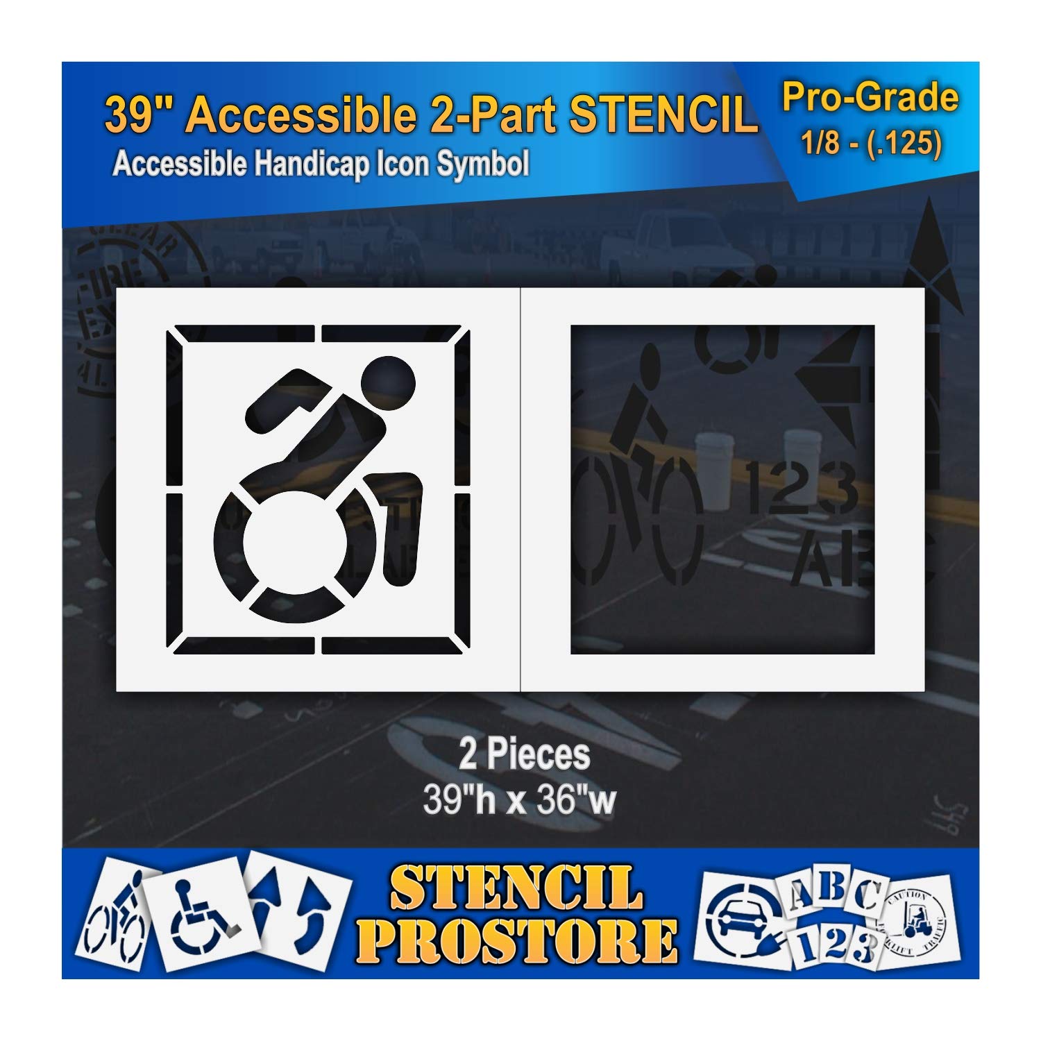 Pavement Stencils - 39 in - Accessible Icon Symbol Stencil with Background (2-piece) - 39'' x 36'' x 1/8" (128 mil) - Pro-Grade