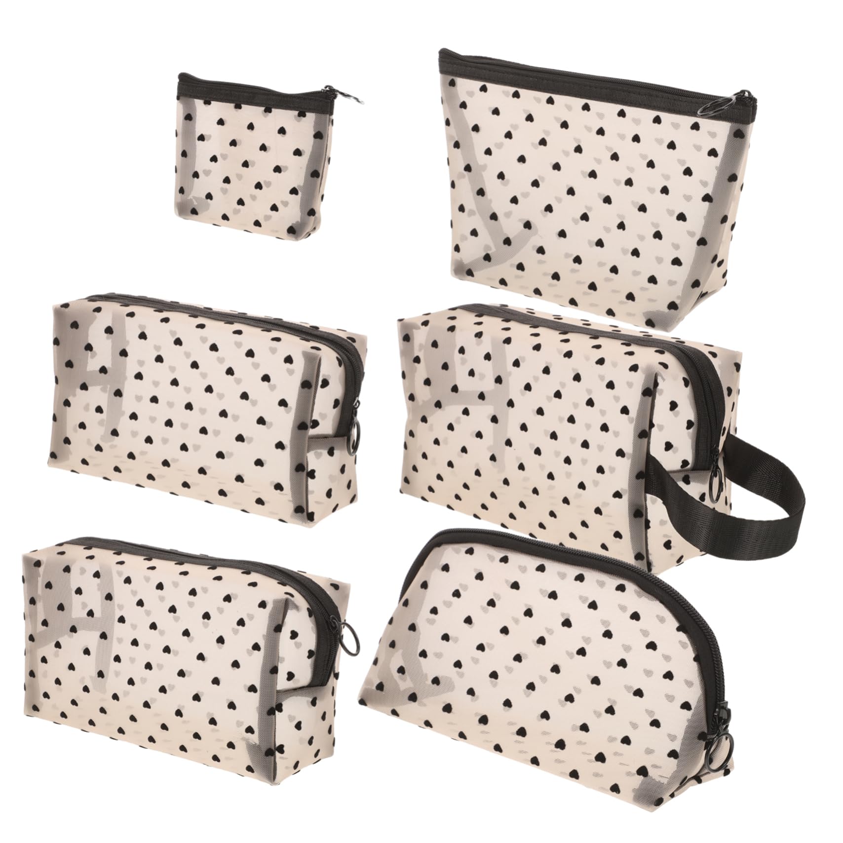 Lot de 6 Trousses à Maquillage Cœur en Nylon et Tulle, Légères et Portables, pour Voyage, Rangement Pratique des Cosmétiques
