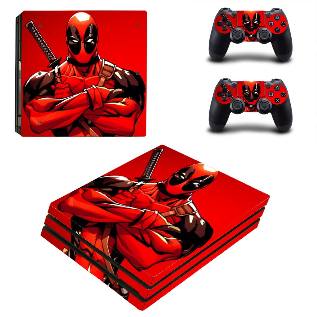 Hytech Plus Deadpool Cartoon Edition Theme Sticker for PS4 PRO Console & 2 Controllers (Multicolor) (Design10)