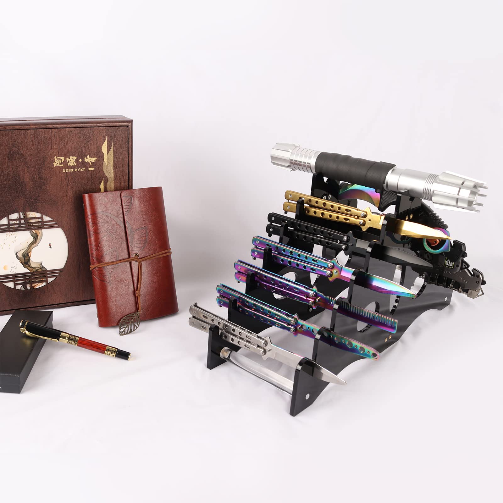 Retient 12 couteaux de poche stand Noir - Collection de couteaux acrylique