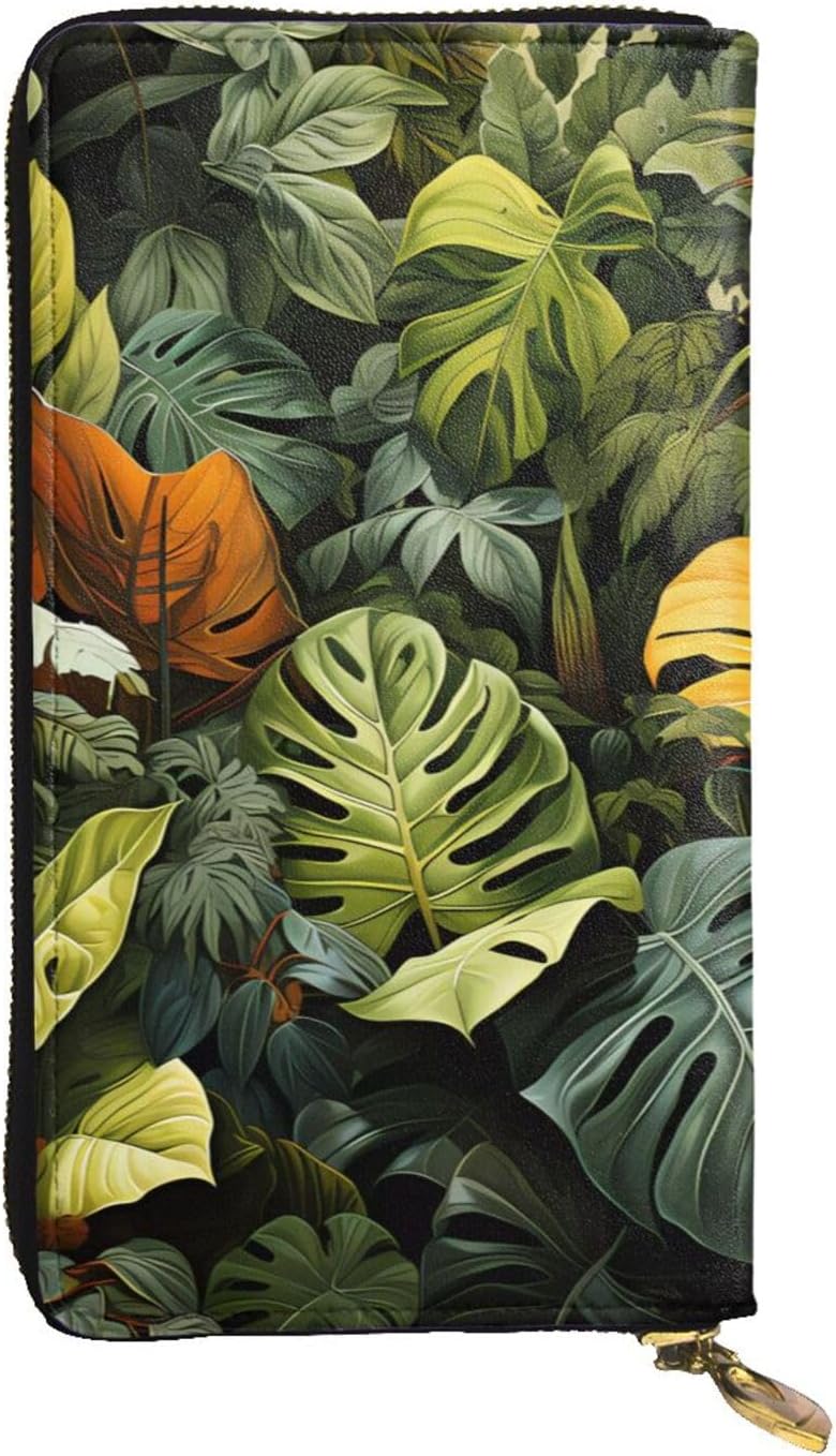 Tropical Rainforest Palm Leaves Women's wallet, clutch wallet, with zipper, large capacity.