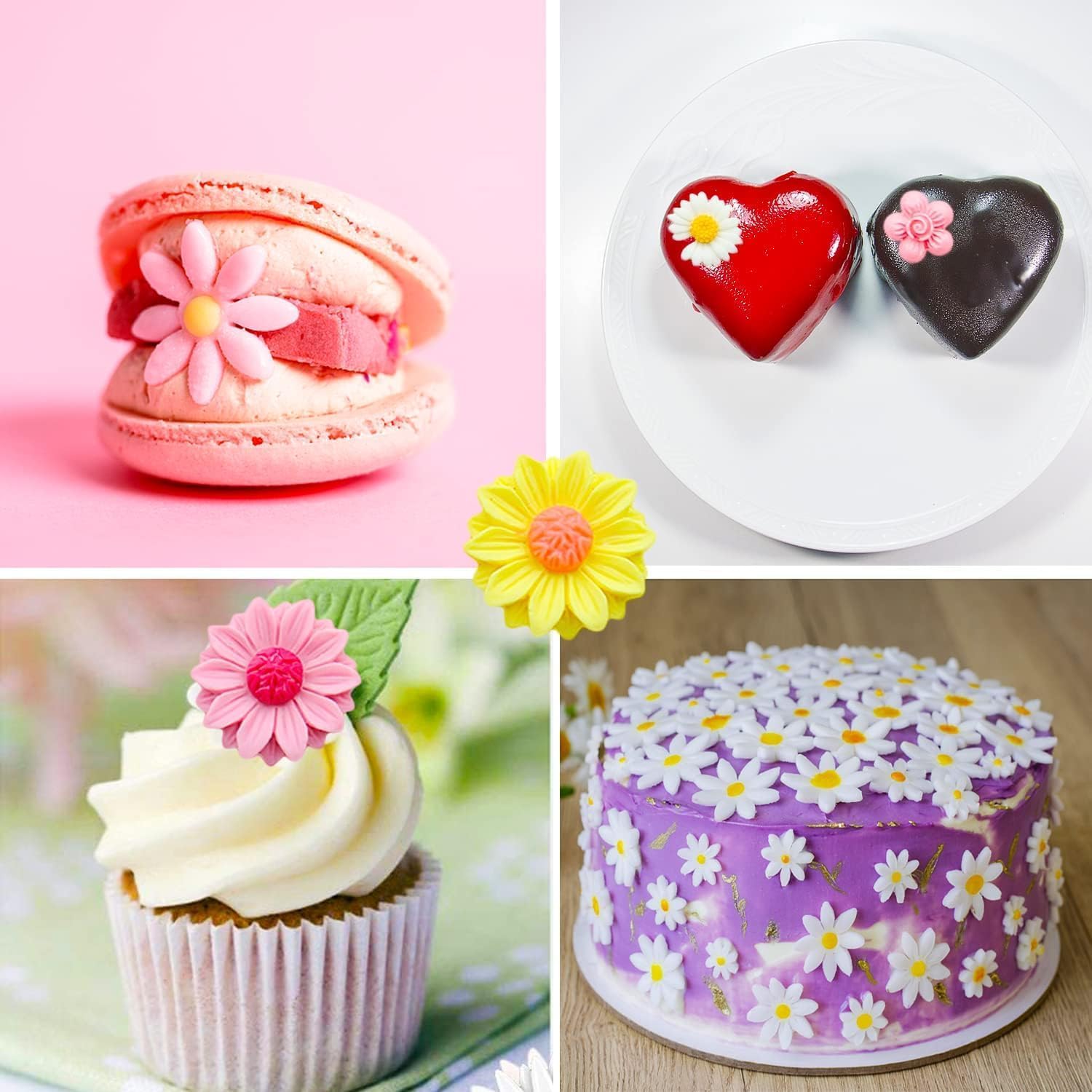 Moldes de silicona con diseño de margaritas rosas, moldes de silicona de crisantemo, formas de flores pequeñas, moldes de fondant, moldes de chocolate, moldes de resina de arcilla polimérica para