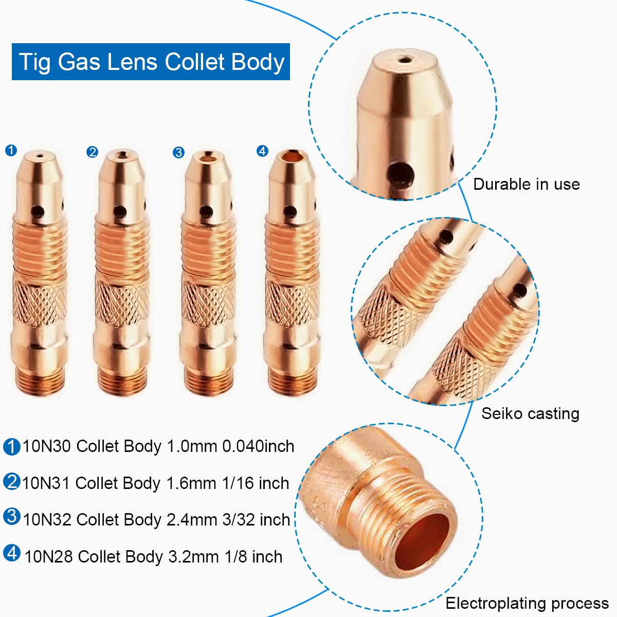 EATBALE TIG Torch Consumables Accessories Kit for DB PTA SR WP-17/18/26 TIG Welding Torch. Include TIG Alumina Nozzles Ceramic Shield Cup/Back Cap/Collet Body (16Pcs) - Image 4
