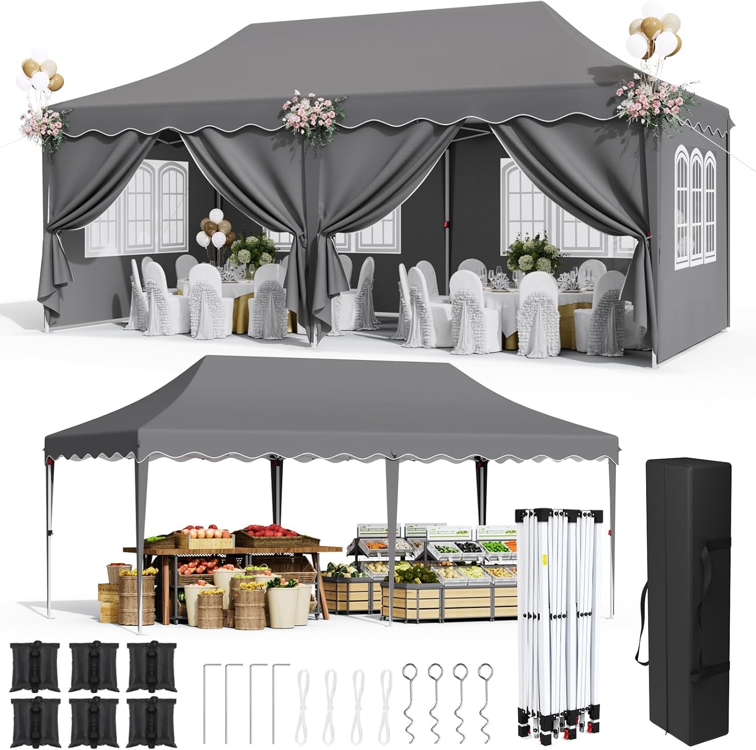 Paviljoen, 3 x 6 m, waterdicht, stabiel, winterbestendig, pop-up tent