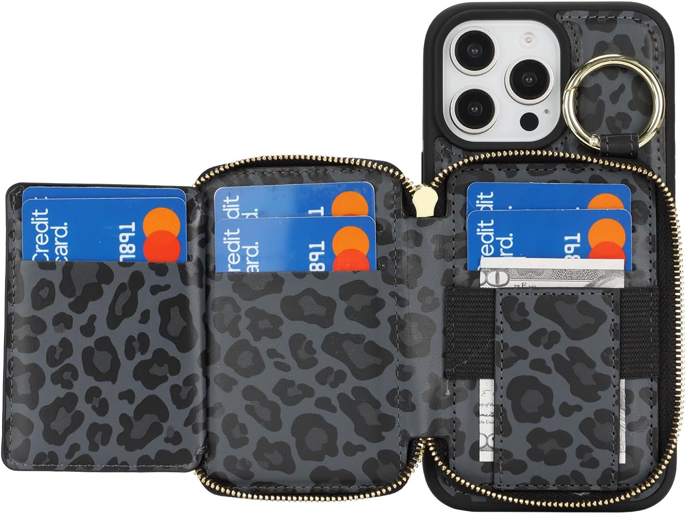 for iPhone 16 Pro Max Case Wallet with Card Holder,for iPhone 16 Pro Max Phone case Wallet with Zipper with Slot Kickstand Stand Case for Women and Man 5G 6.9 Inch-Black Leopard