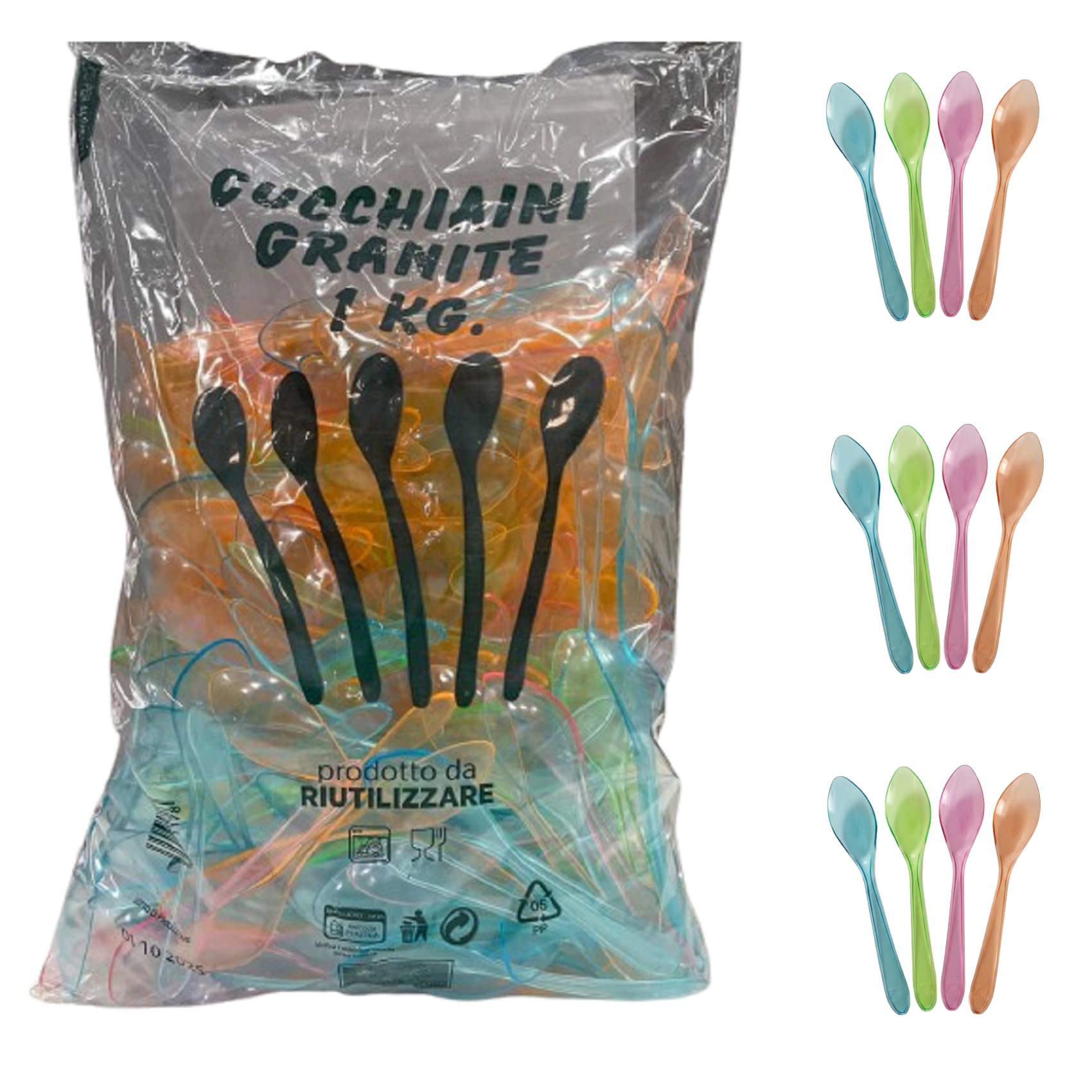 HYPER form Cucchiaini Riutilizzabili da Granita e Gelati, Trasparenti Colorati da 14,5 cm cf. da 1 KG