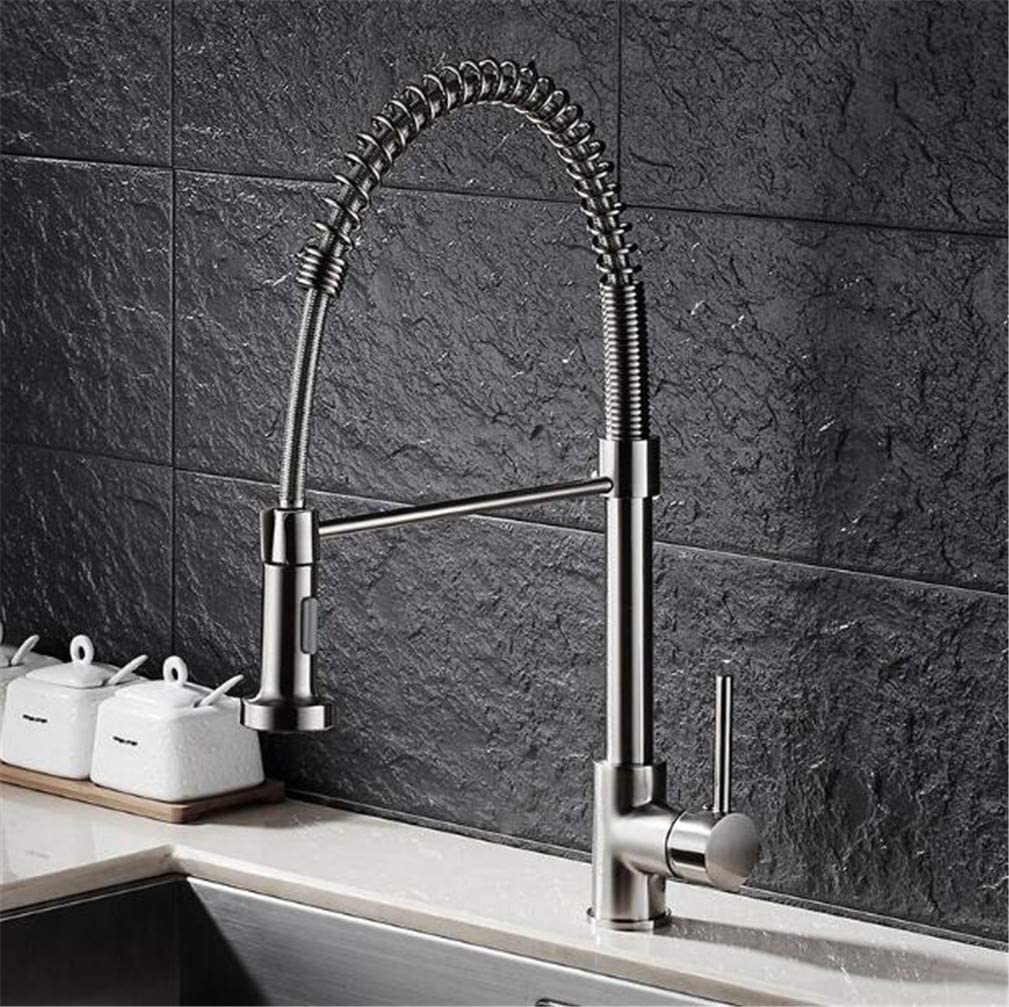 VDOQTLJT Kitchen Faucet Brushed Nickel∕Black Pull Out Torneira All Around Rotate Swivel 2 Function Water Outlet Mixer Tap with Aerator Deck Mounted Black(Brushed Nickel)