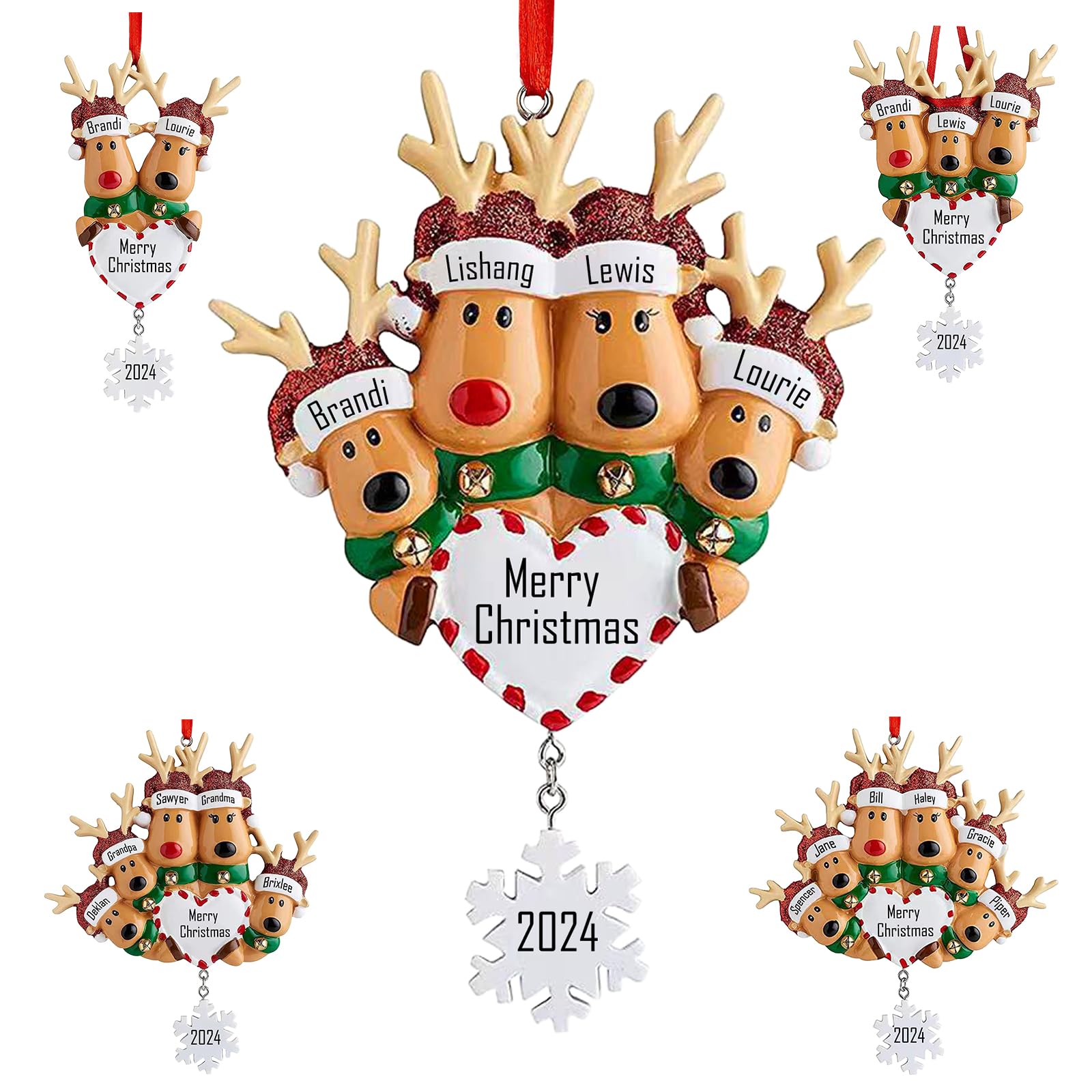 2024 Adorno de Navidad Personalizado de Reno, Familia de 2/3/4/5/6, Adorno Colgante para árbol de Navidad con Nombres Personalizados, Mejores Familia, Familia de 4