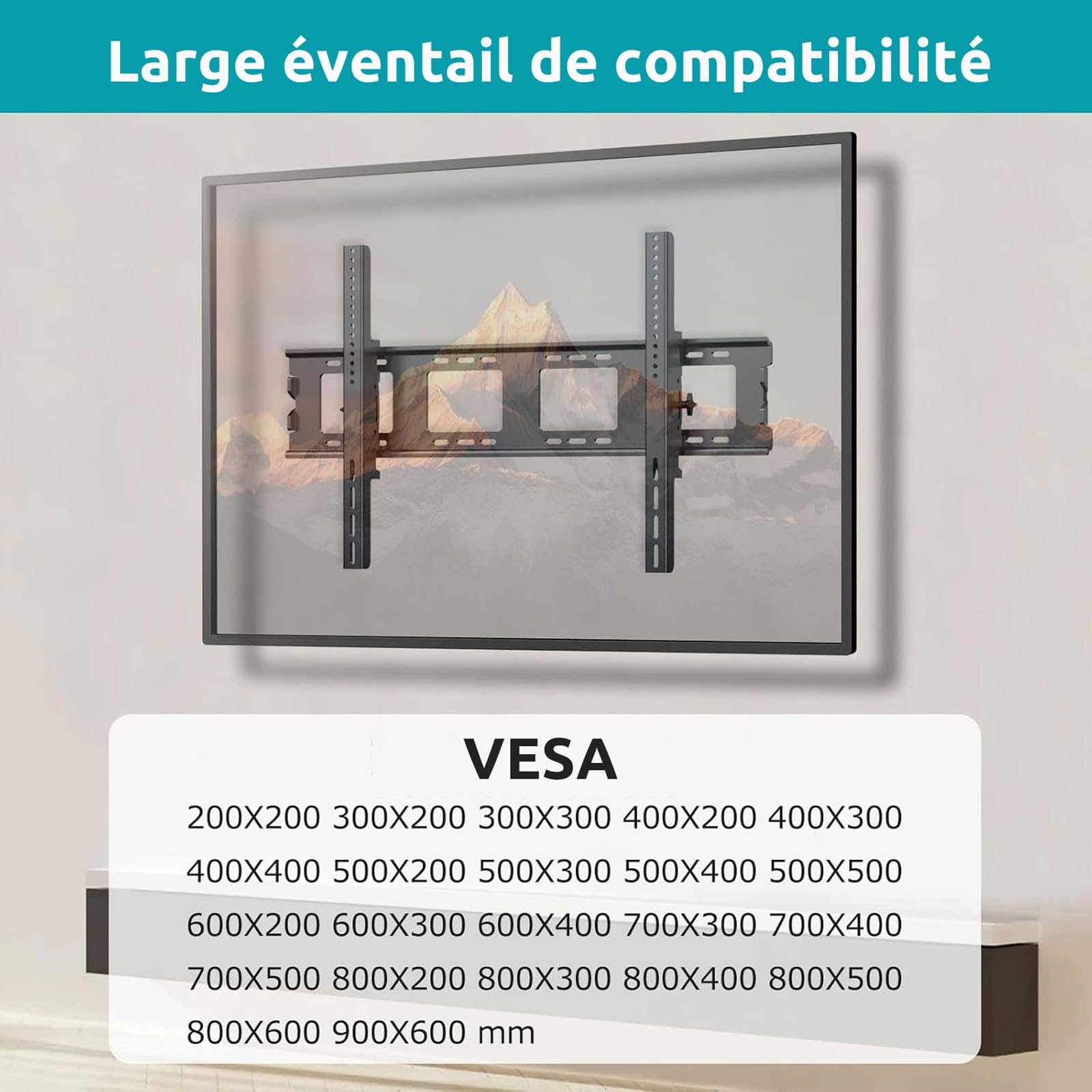 Support Mural TV Universel Grande Taille Lourde pour écrans 50-120",Jusqu'à 120kg,Fixation Murale TV Inclinable Max VESA 900x600 mm,Accroche TV Mural 70 75 80 85 86 90 98 100 110 Pouces