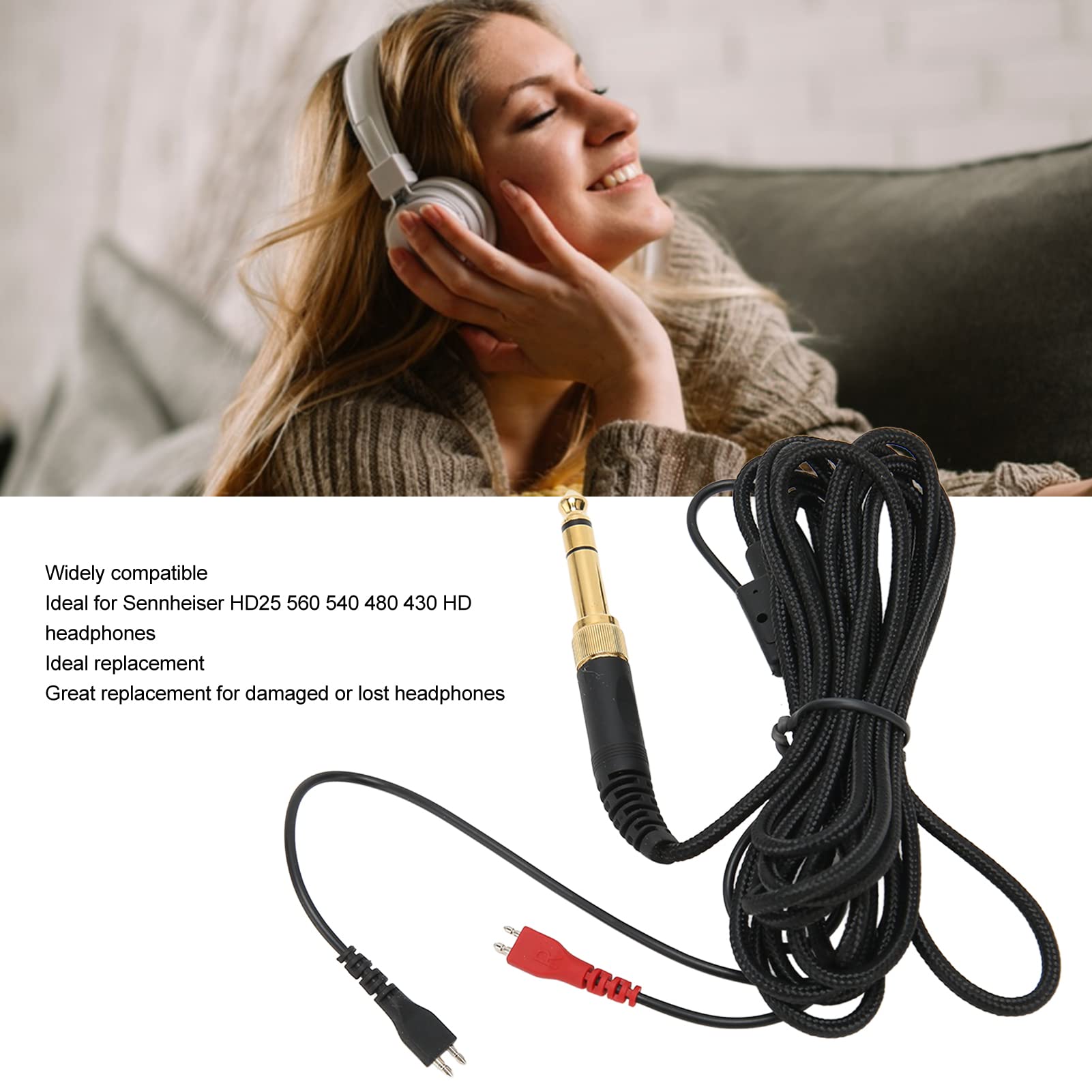 Cable de Auriculares de Repuesto, para Sennheiser HD25 560 540 480 430, Cable de Auriculares Portátil de Alambre Tejido HD de 9.8 Pies