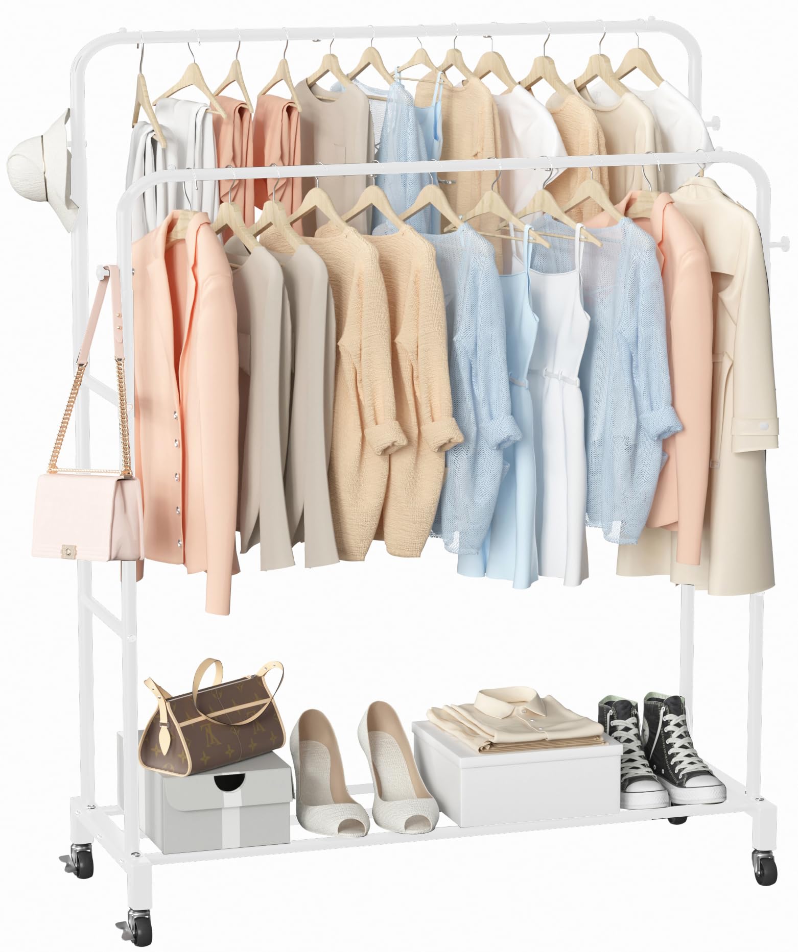 Dressing ouvert double tringle Sooyee en blanc pour suspendre et ranger vos vêtements