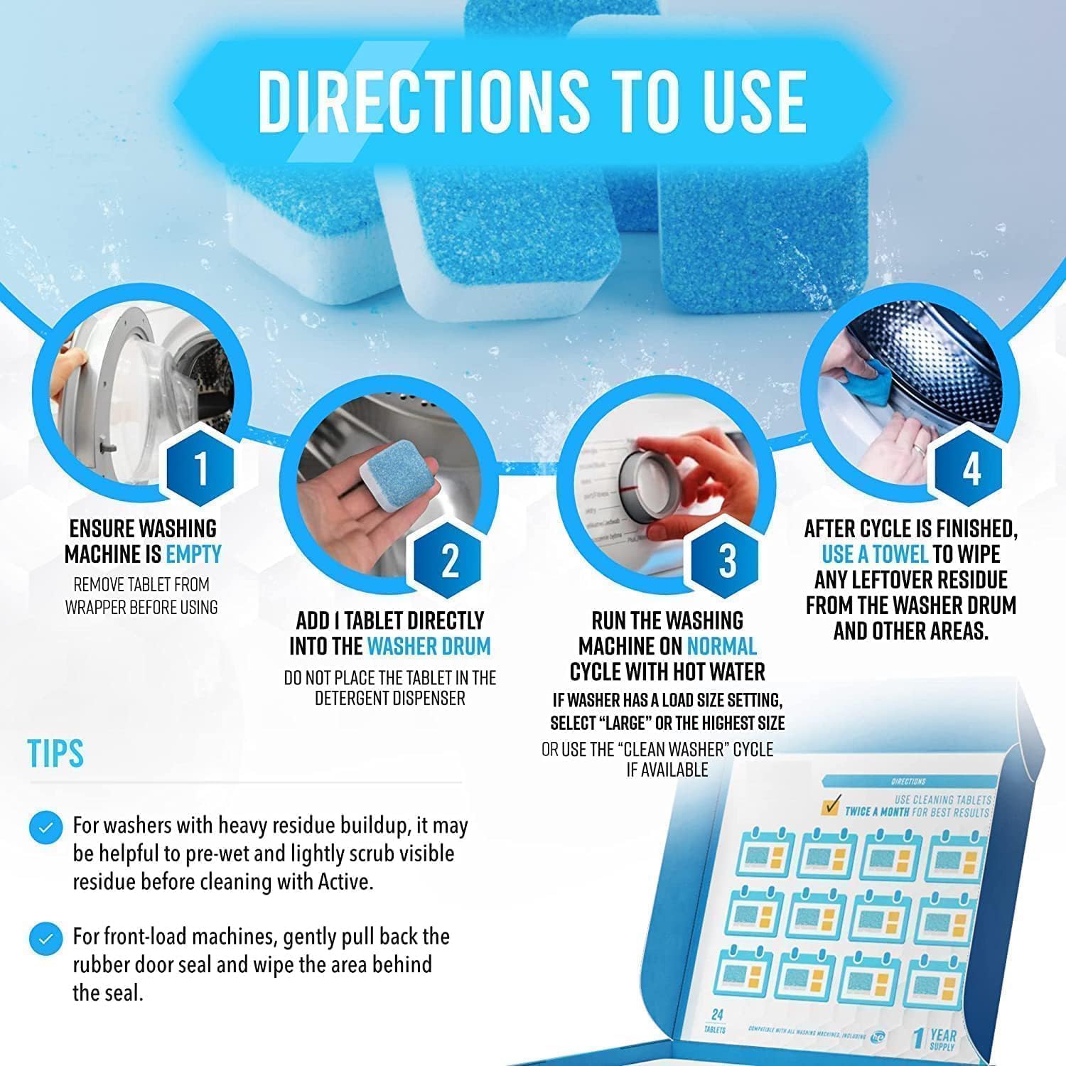 AJS ENTERPRISE 12 Pcs Washing Machine Cleaner Tablets – Descaler for Front Load & Top Load Washing Machines | Drum & Tub Deep Clean Descaling Tablets 1