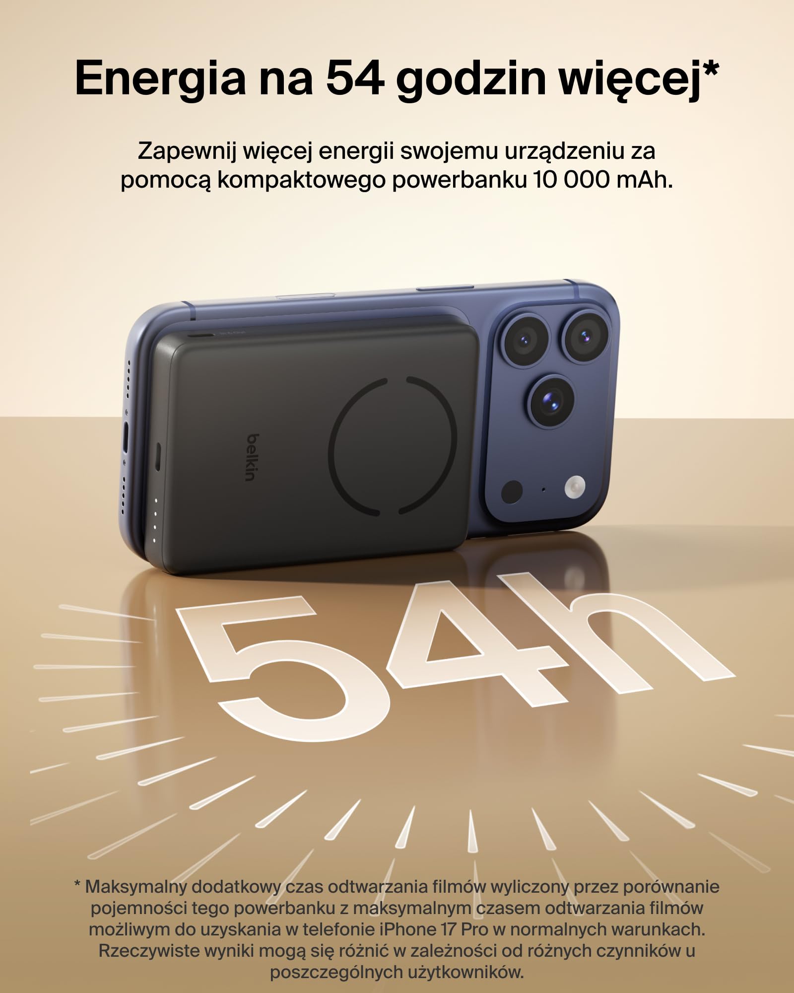 Belkin BoostCharge Magnetyczny Powerbank 10 000 mAh z Pierścieniem – Czarny | Powerbank Bezprzewodowy 10 000 mAh Qi2, Pierścień Magnetyczny do Akcesoriów, 2 Porty USB-C, Naładowany, Kabel w Zestawie