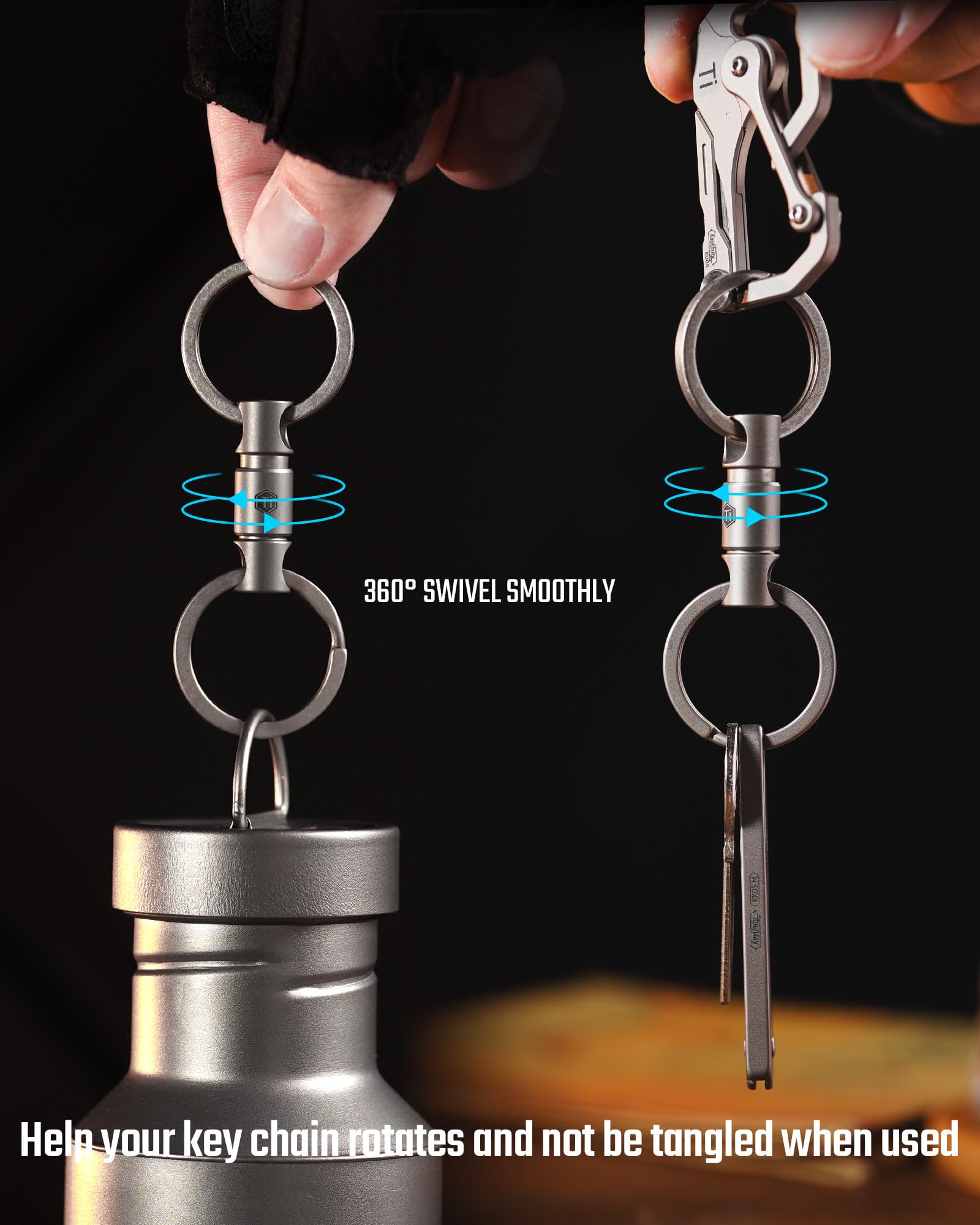 KeyUnity Connecteur porte-clés amovible, porte-clés pivotant à double extrémité en titane pour mousqueton