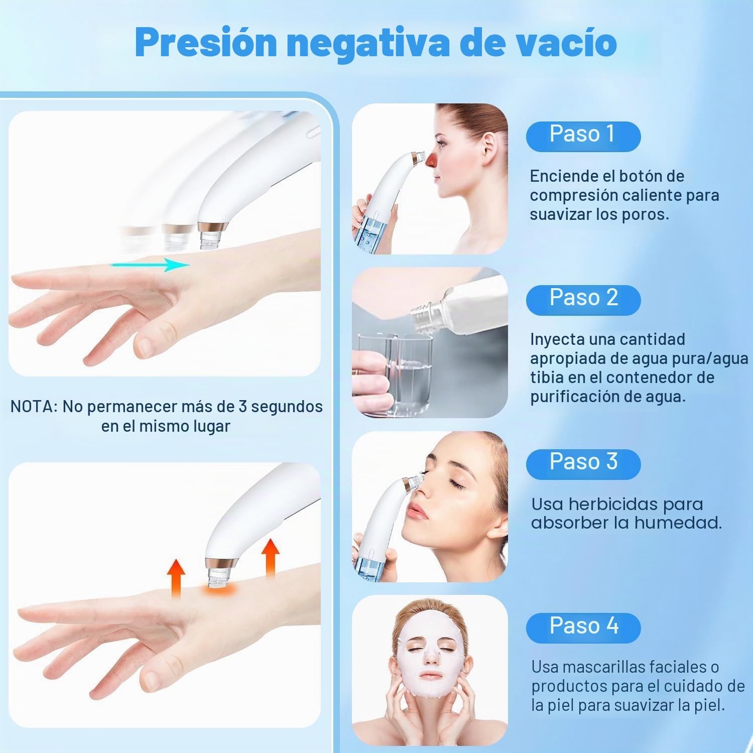 Succionador de Puntos Negros, Limpiador de Poros Facial Eléctrico 3 Modos | 6 Cabezales, Hidratante, Limpieza Facial Profunda, Carga USB, para Eliminar Comedones y Acné Graso