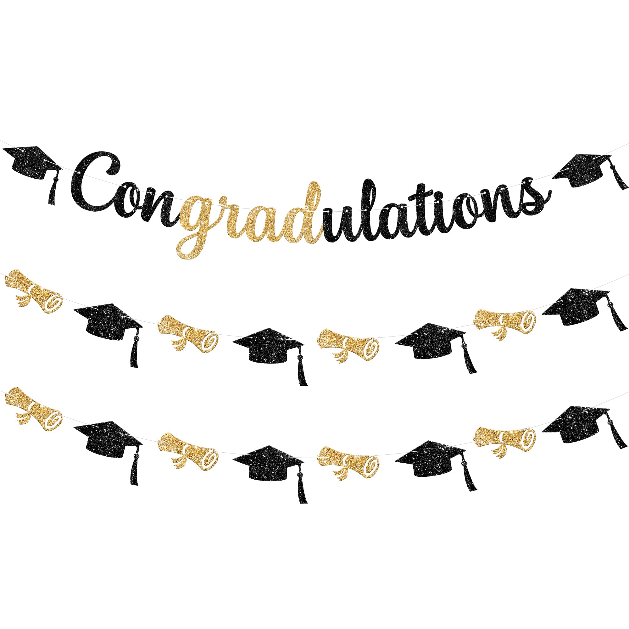 Katchon Congratulations Banner - 10ft | Pre-strung Black And Gold Graduation Banner 2026 | 2026 Graduation Decorations For Party | Congrats Grad