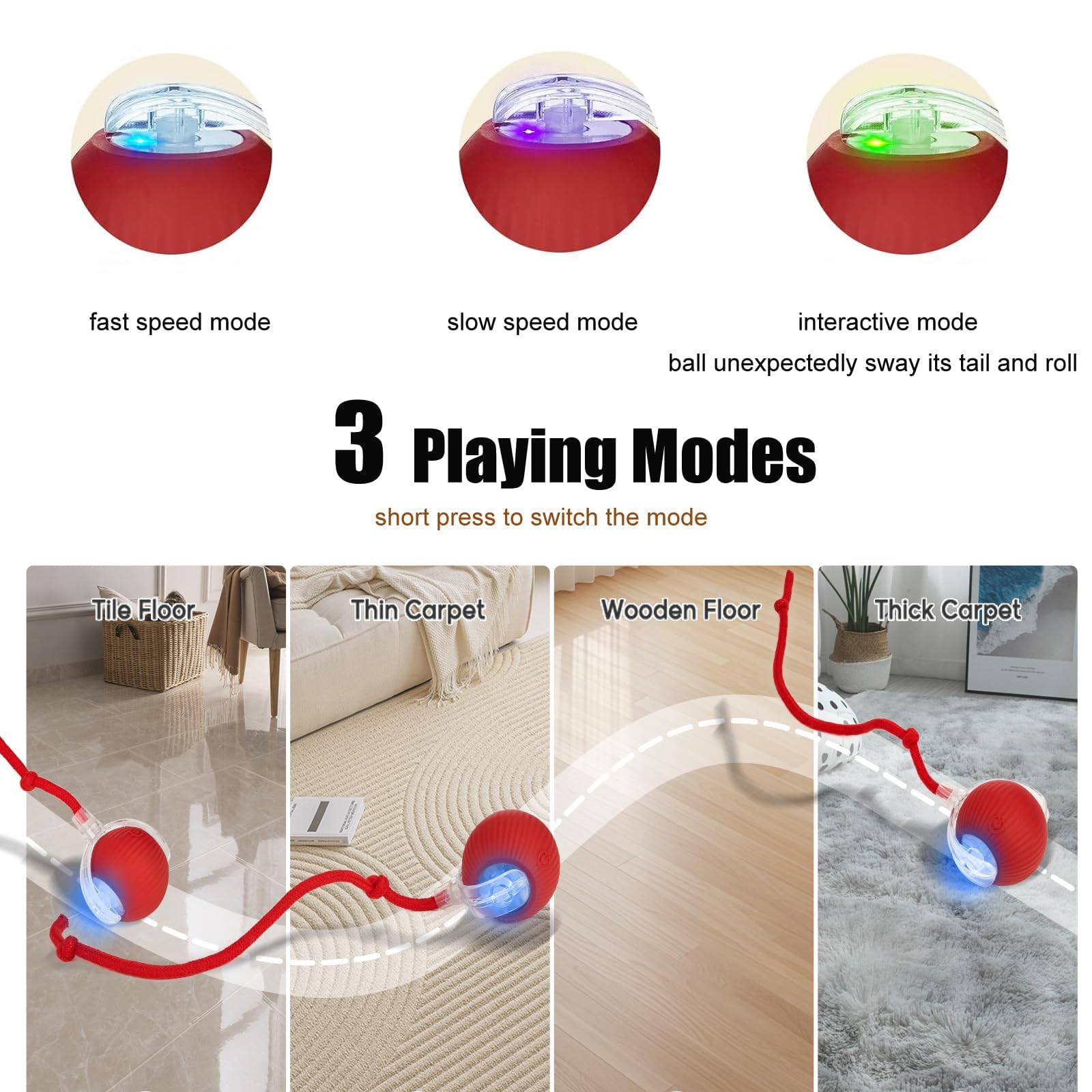Balle interactive pour chat, rechargeable et automatique, avec queue, jouet à déplacement rapide pour chaton d'intérieur ennuyé chiot