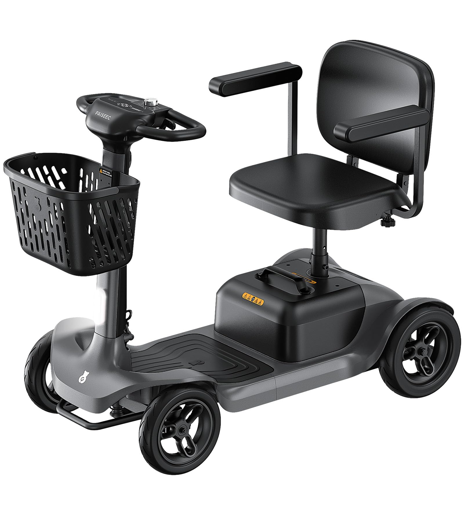 PAISEEC S1 Mobility Scooter for Adults, 4-Wheel Mobility Scooter 25 Miles 6 MPH 265 lbs, All Terrain Scooter with PAi Safety System, Good Legroom, Rotating Seat, Headlight, Basket, Charger Included