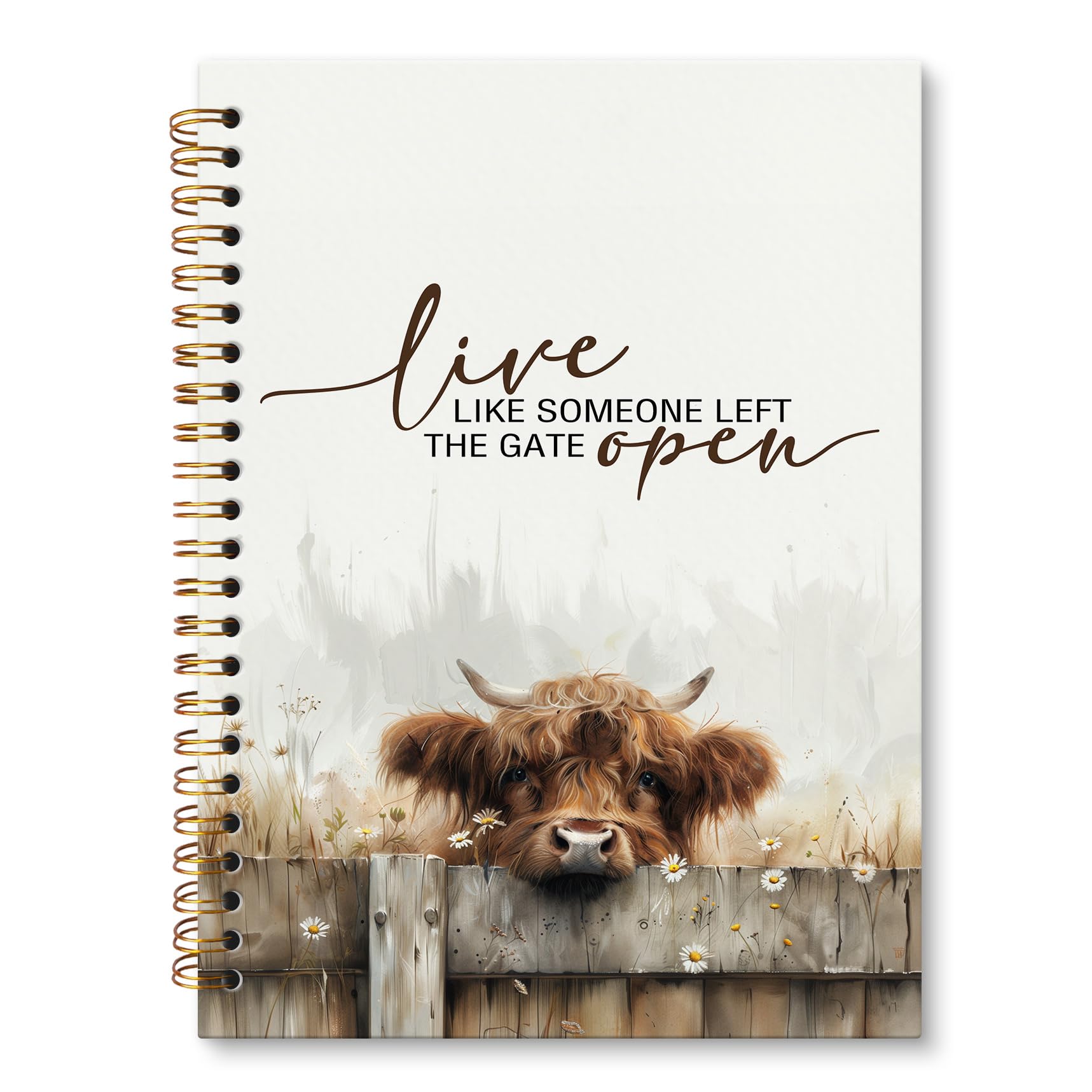 JRTW Live Like Someone Left the Gate Open Inspirational Highland Cow Notebook Journal, Cow Lover Gifts, Motivational Gifts for Women Men, Western