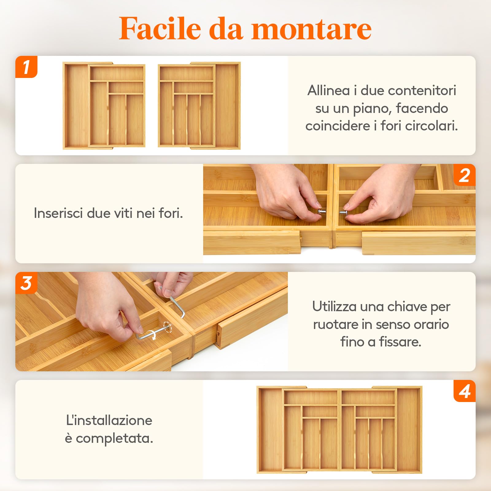 Lifewit Portaposate da Cassetto Grande, Espandibile da 53,3 a 91,4 cm di Larghezza, Porta Posate Cucina Cassetto, Organizer Cucina in Bambù per Posate, Cucchiai, Forchette, Coltelli, Naturale