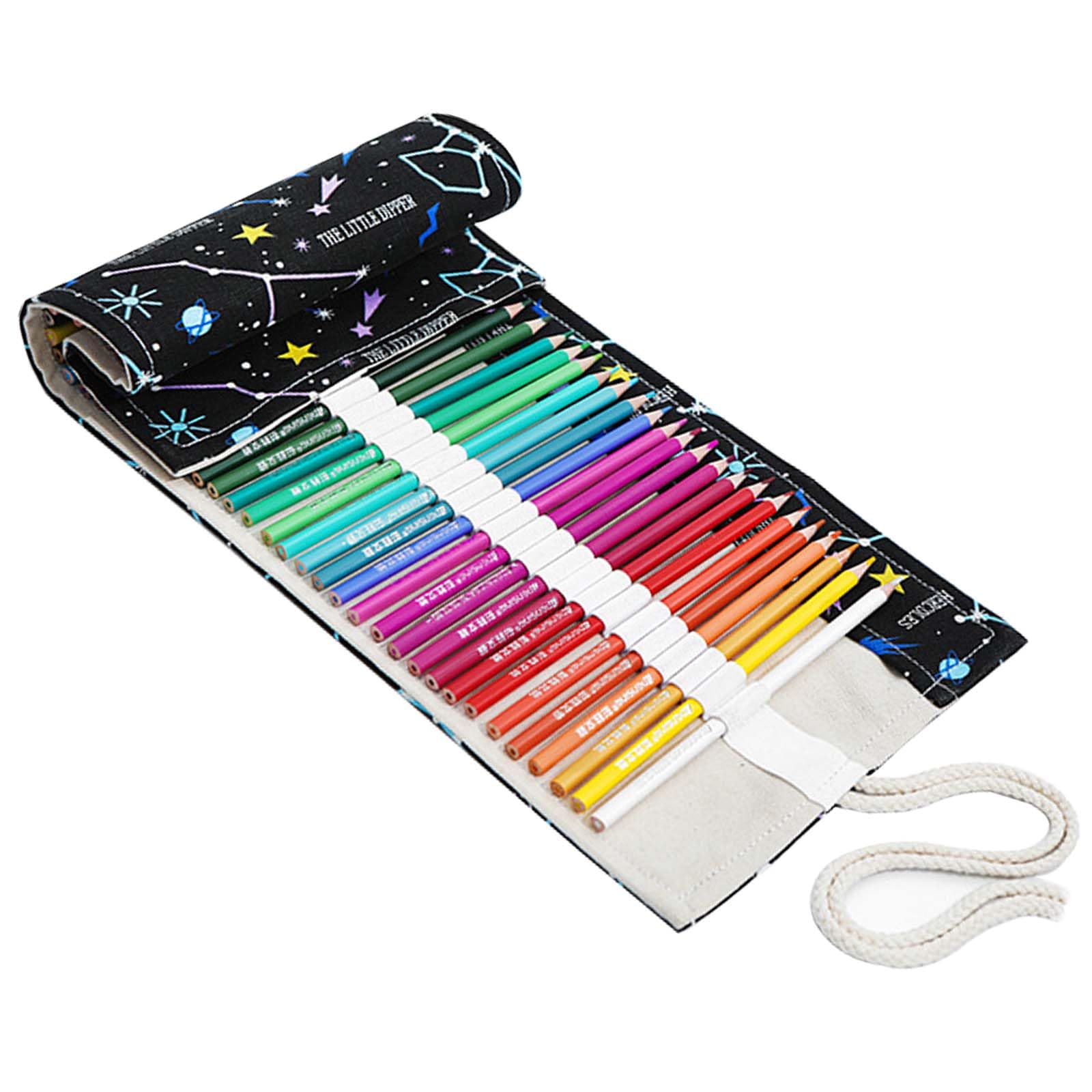 Gelishan Canvas Pencil Kit 72 Slots Artist Pencilsholder Roll Washable Fashionable Roll up Colored Pencils Holder Multi-Purpose Canvas Pencil Roll Wrap for Artist School Office (Night Sky 72 Holes)