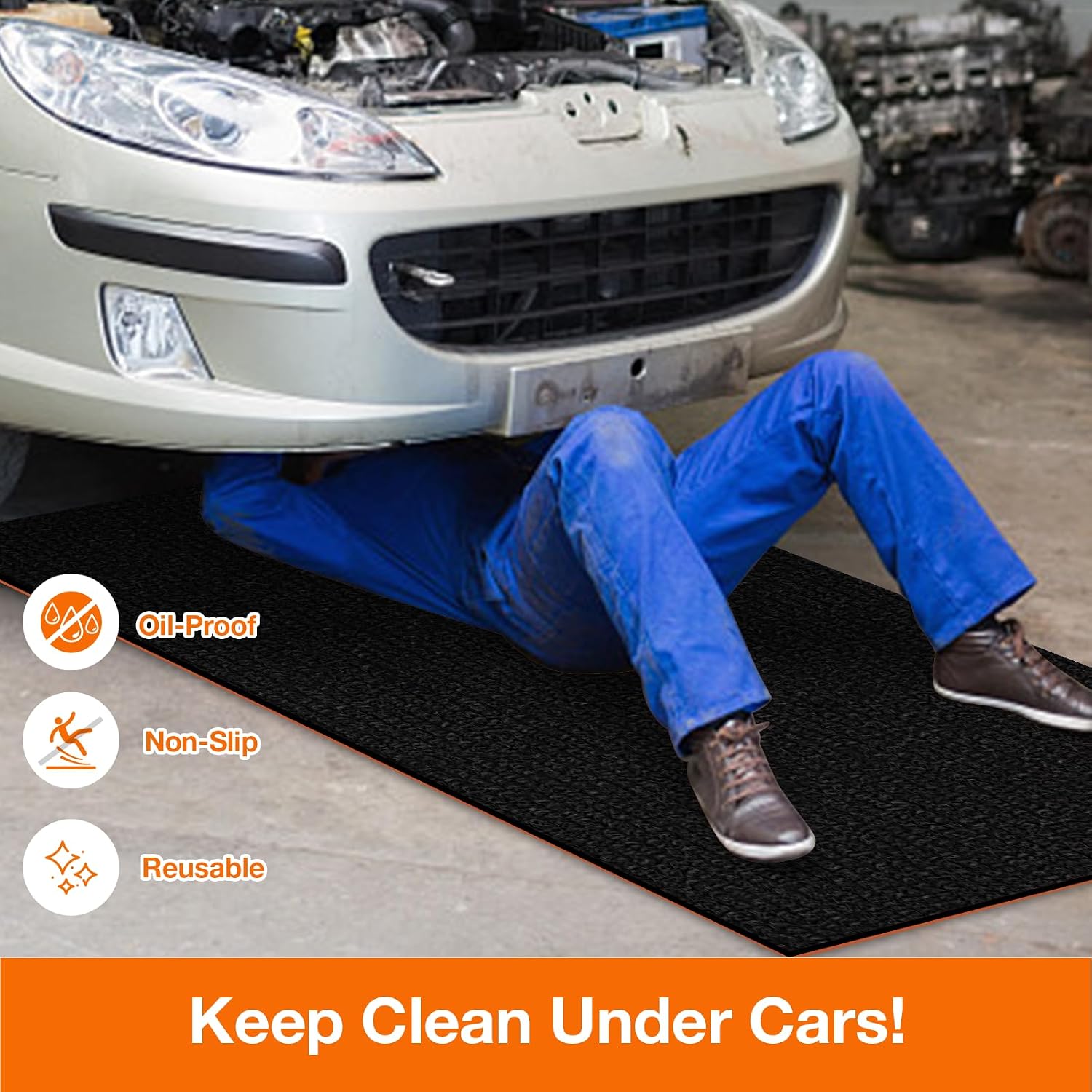 Heavy Duty Oil Resistant Garage Car Bottom Mat, Reusable Floor Protector, 1/4 Inch Thick Waterproof Rubber Backing, Oil Absorbent (Dark Gray) (60 * 36)