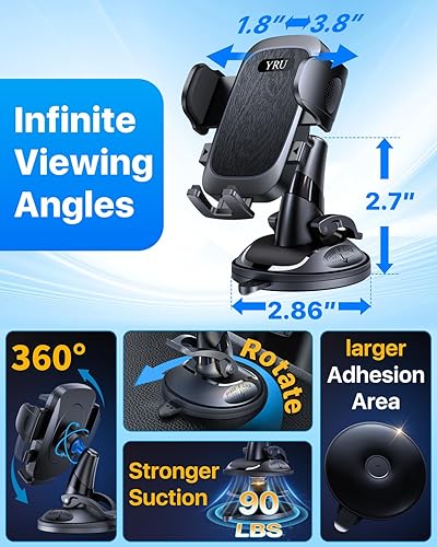 Miniatura 7 de Antivibraciones de grado militar y succión giratoria de 360 Soporte de teléfono de coche mejorado 2026 90 libras más seguro y certés