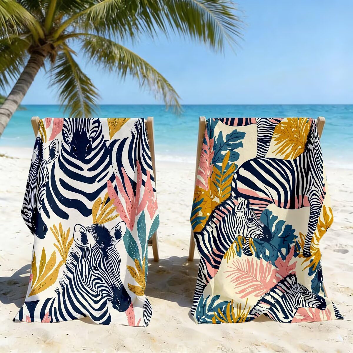 Toalla Playa 90x200 cm, Toalla Gimnasio Microfibra Secado Rapido, Juego de 2 Antiarena Toallas de Playa, Ligera Compacta Toallas Microfibra Grande para Viaje, Regalo Hombre Regalo Mujer (Cebra) -5059