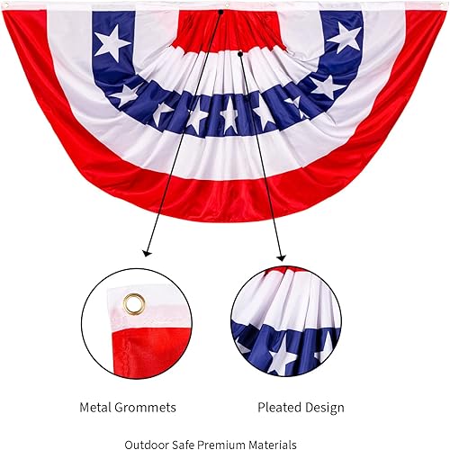 Miniatura 10 de Evergreen - Banderines bordados de bandera estadounidense de 2 x 4 pies, juego de 4, diseño de abanico plisado, material duradero resistente a la